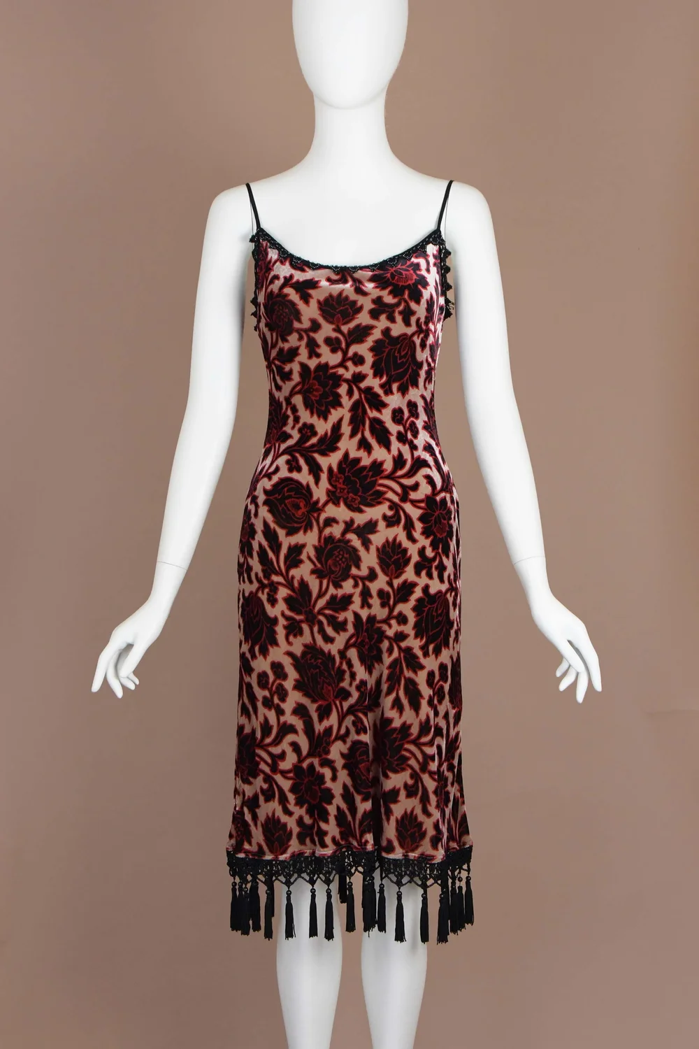 Betsey Johnson Floral Velvet & Tassel Trim Slip Dress (XS/S) Boontique Betsey Johnson Floral Velvet & Tassel Trim Slip Dress (XS/S) Boontique