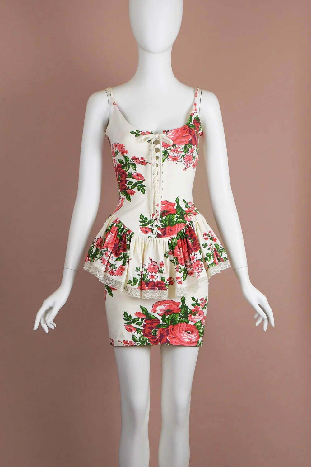 betsey johnson peplum dress Betsey Johnson Punk Reissue Flowers & Cream Peplum Dress (XXS) — Boontique