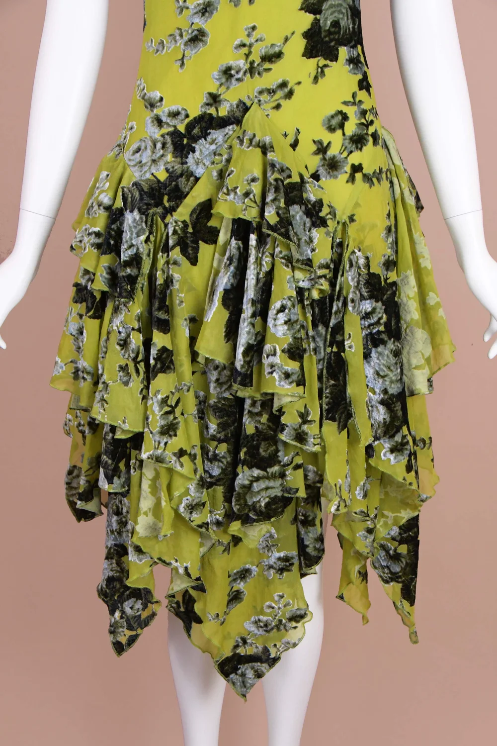 Betsey Johnson Burnout Velvet Moss Green Layered Dress (XS)  Boontique