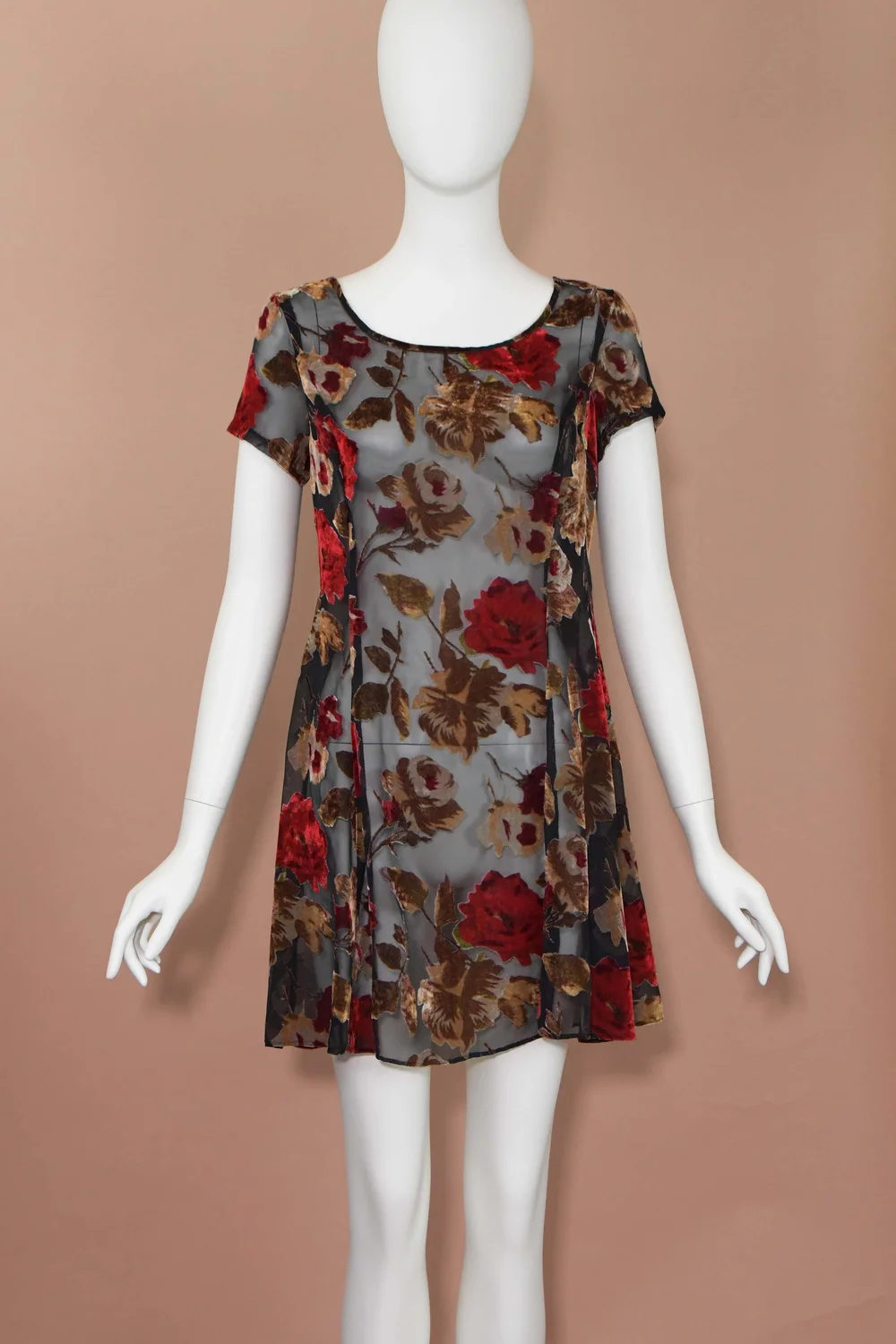 Betsey Johnson 90s Vintage Antiqued Rose Burnout Velvet Minidress (S/M)   Boontique