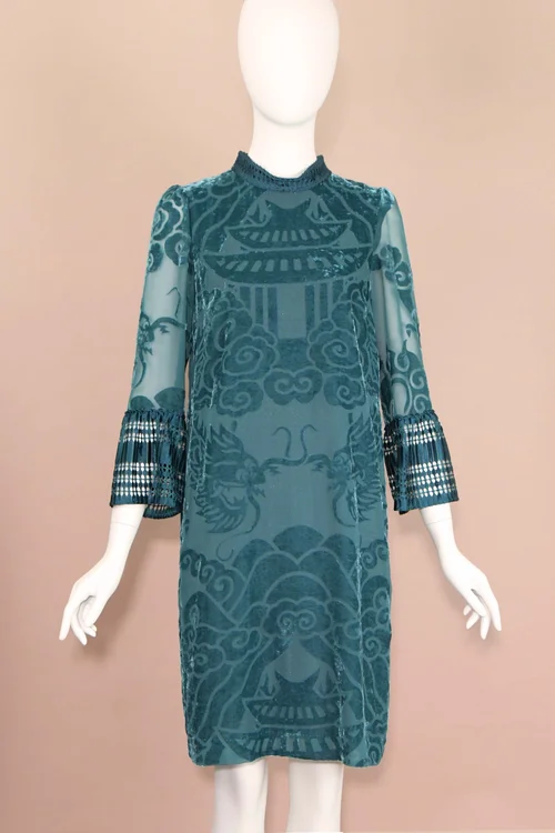 chinese dress ladies Barely There Lace Dress Blue