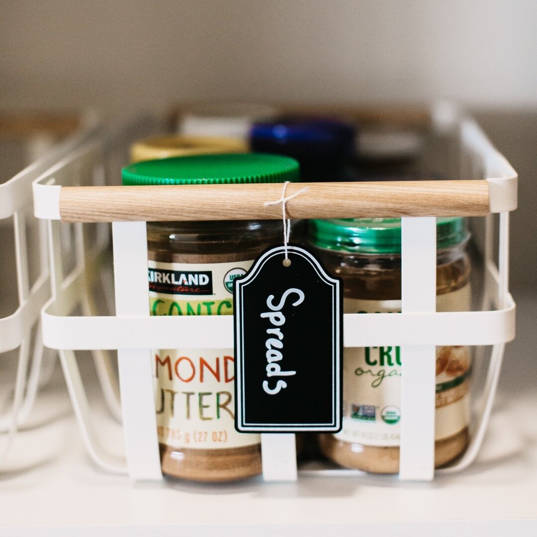 My favorite nut butters and one of my favorite baskets to use in a walk in pantry, the Tosca Basket. So pretty to look at, and inside this basket, healthy organic nut butters to grab for a quick breakfast on toast, apples or in a smoothie, or an any 