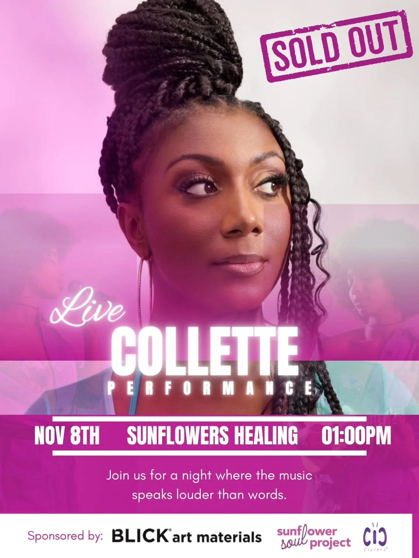 🔴SOLD OUT EVENT 🔴

Healing Sunflowers Art Experience is a day of self-expression, healing, and empowerment through creativity, live music, and shared stories.

Featured performance artist: @hello_collette with @blackriverlife along with three poets
