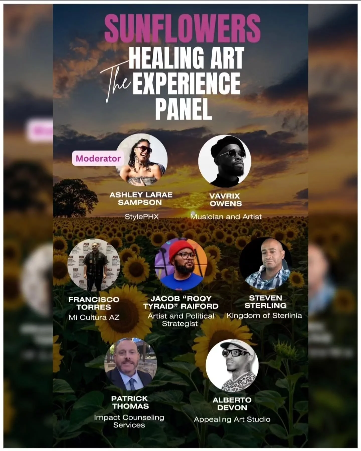 REPOSTED🌻 Sunflowers Healing Art Experience: Panel Discussion 

Date: November 8th, 2025
Time: 1 p.m. - 4 p.m.
Location: Free Arts of Arizona 
352 E Camelback Rd, Phoenix, AZ 85012
SOLD OUT 🔴

Join us for a powerful and uplifting panel discussion a