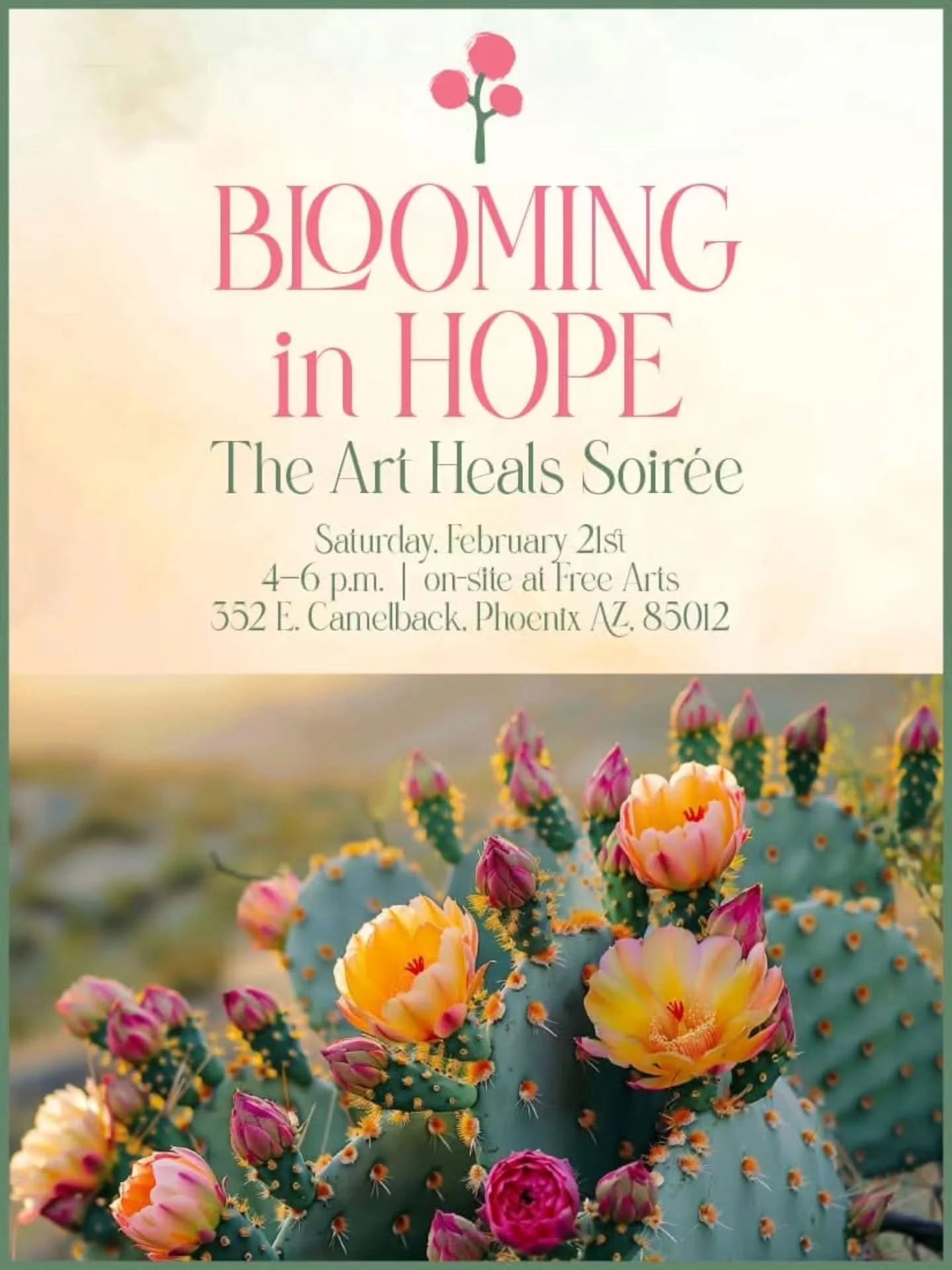 Join Free Arts for an inspiring evening for the Blooming in Hope: The Art Heals Soir&eacute;e. This fundraiser celebrates the healing impact of the arts while raising support for our programs.

Hope blooms when art heals&mdash;and your presence helps