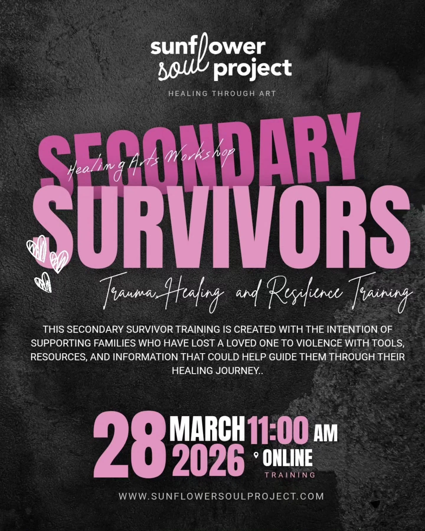 This Secondary Survivors training is created with the intention of supporting families who have lost a loved one to violence. The objectives will be to provide tools, resources, and information that could help guide them through their healing journey