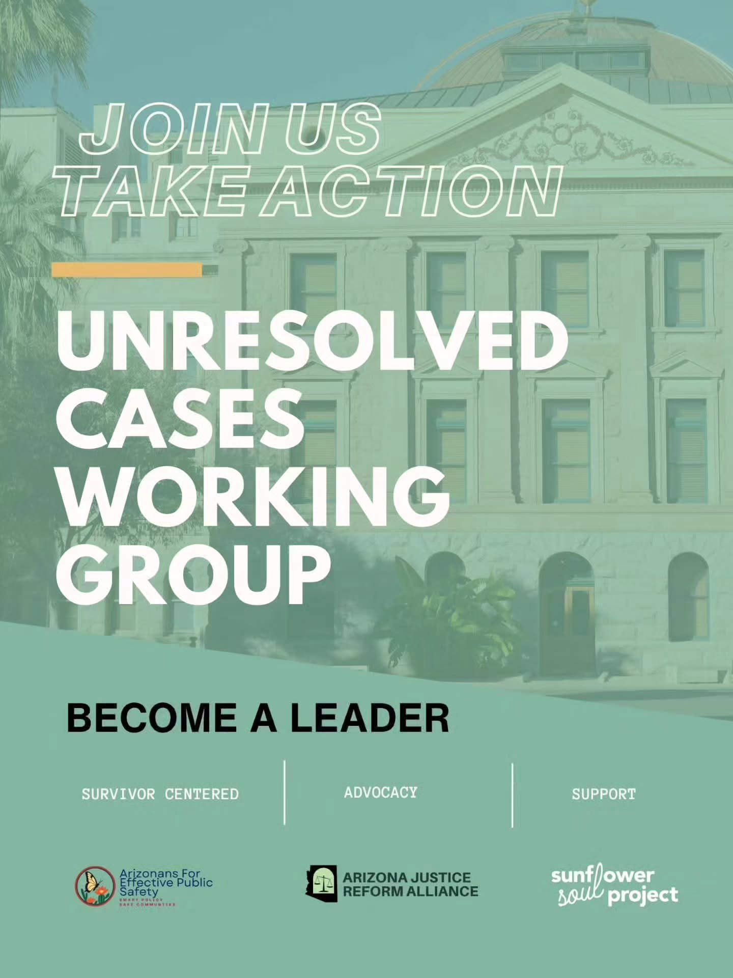 Seeking leaders to join the "Unresolved Cases Working Group" in collaboration with @azjusticereform and @azforsafety 

The purpose is unresolved, missing persons and cold cases in Arizona leave FAMILIES and SURVIVORS without answers or clos