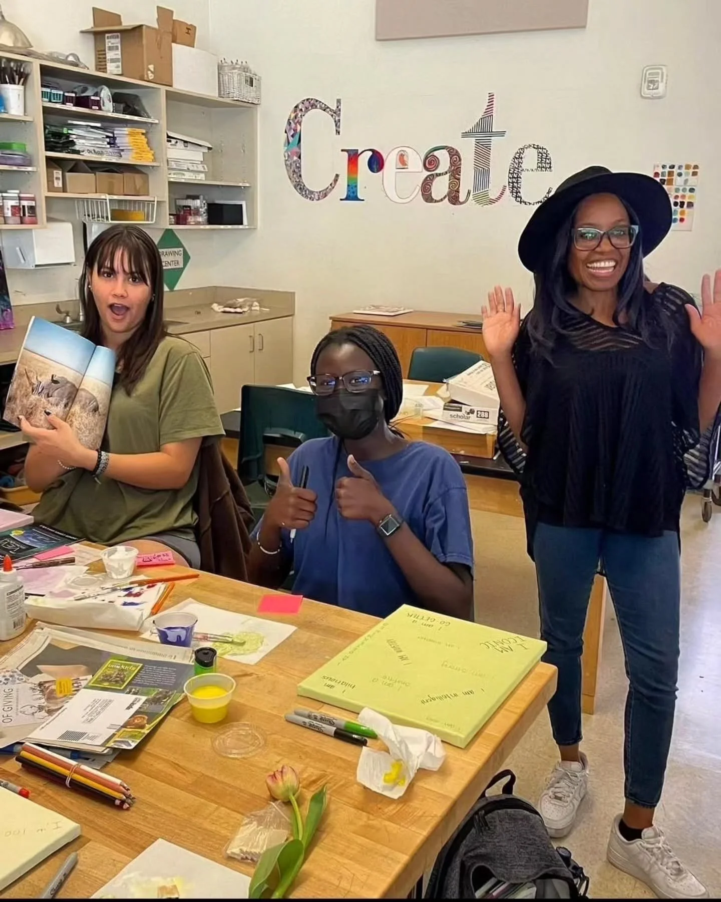 My happy place. 😊 I enjoy teaching students and supporting them through each step of my art-making process to create their own sunflower-inspired pieces. I see the transformation, first hand. Some are shy, timid and sometimes do not want to particip