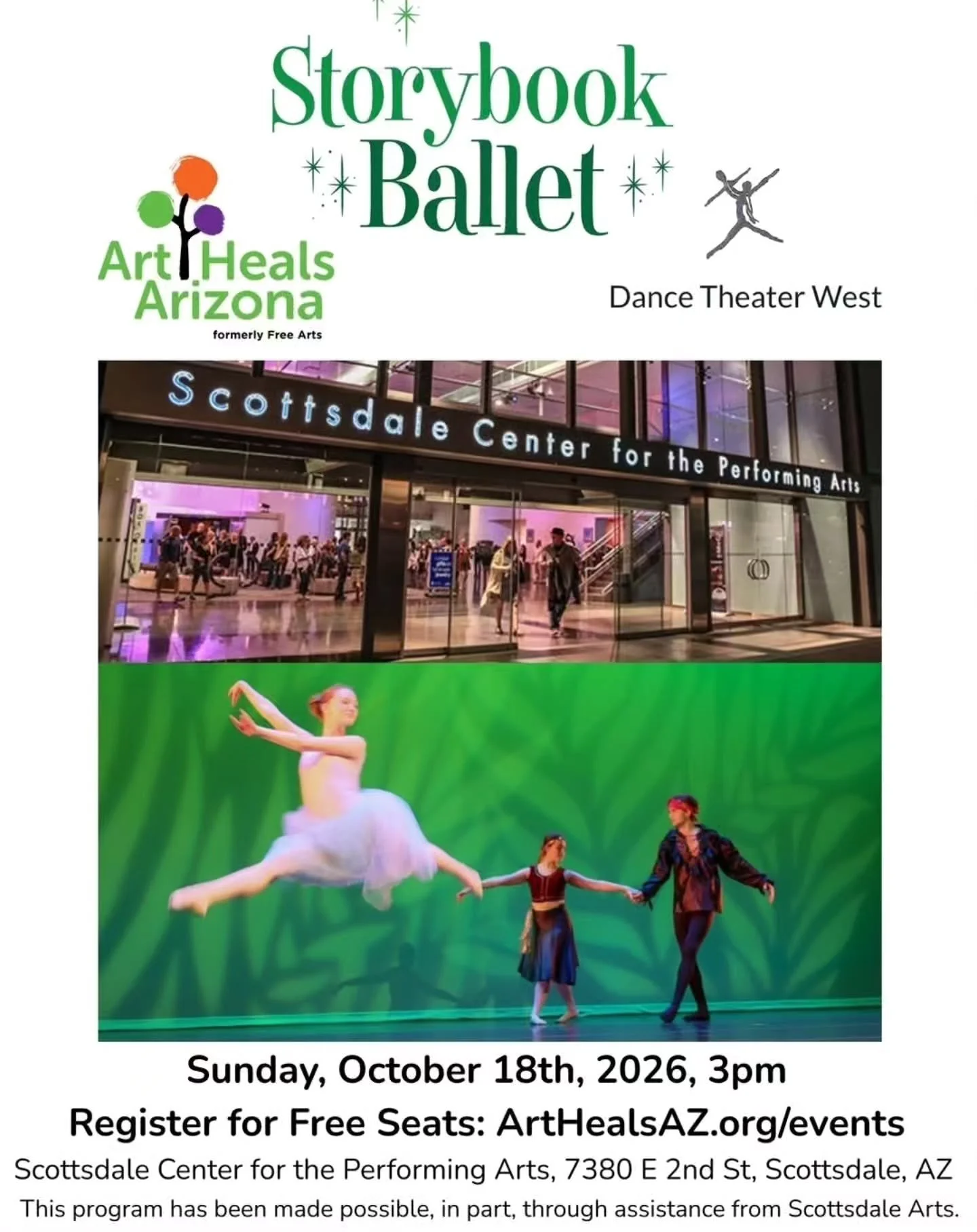 I would like to personally invite you and your team to Art Heals Arizona's Storybook Ballet at the Scottsdale Center for the Performing Arts on October 18th. 

Storybook Ballet is a free event, please register below to assist with catering and planni