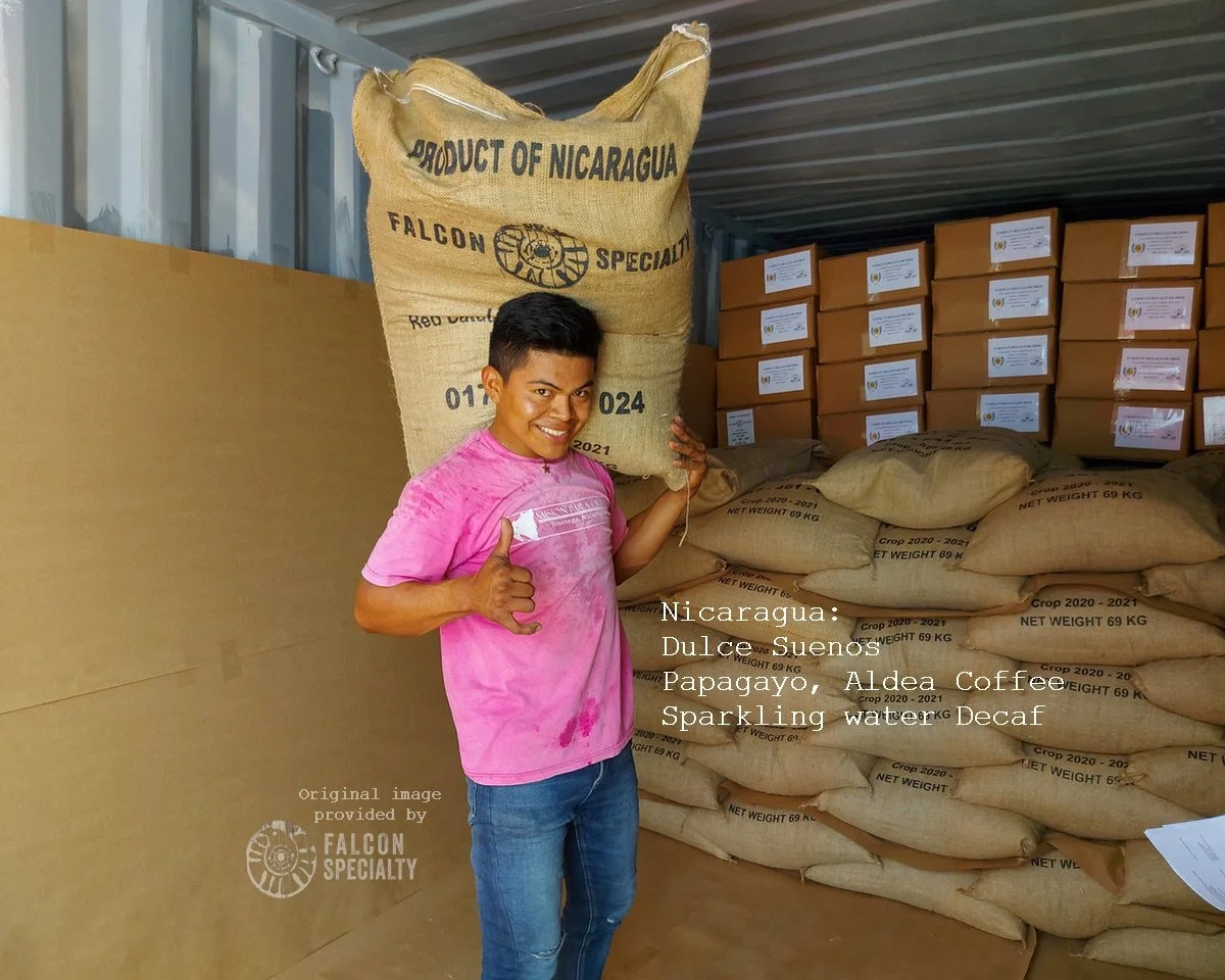 Dod yn fuan!\\Coming soon! Nicaragua: Dulce Suenos - Papagayo, Aldea Coffee Sparkling water Decaf