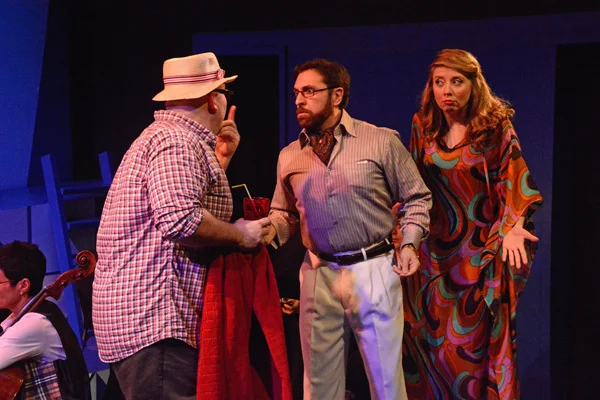 Martino (A. Guidarelli), Eusebio (M. Vigil), Ernestina as Berenice (C. Jacobsen) in background, cello (M. Mason) Photo by Tina Buckman