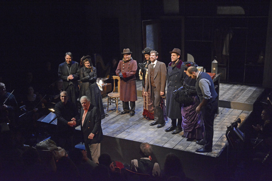   Curtain Call, L to R: Tuell, Mannino, Balonek, Castells, Putnam, Kaneklides, Meyerson, Turner 
  Photo by Tina Buckman   