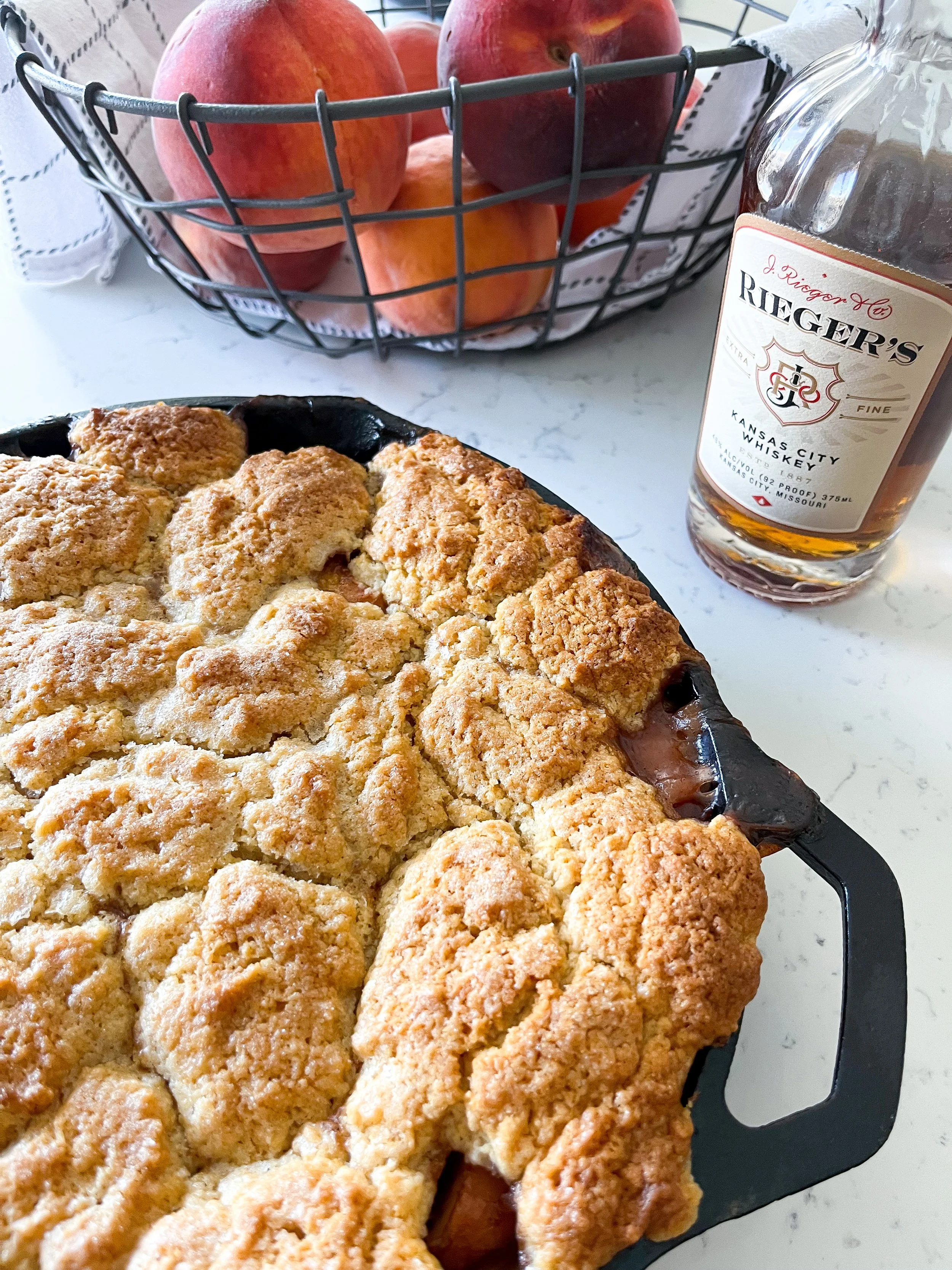 Skillet Peach Whiskey Cobbler