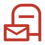A mailbox with a letter icon that represents our postage and mailing equipment.