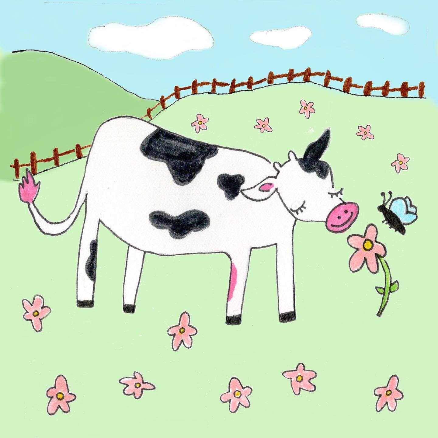 While all the other baby bulls butt their heads and fought to win the rat race, this little guy just wanted to smell the flowers 🌸 

#illustration #mixedmedia #cow #ferdinandthebull #childrensbooks