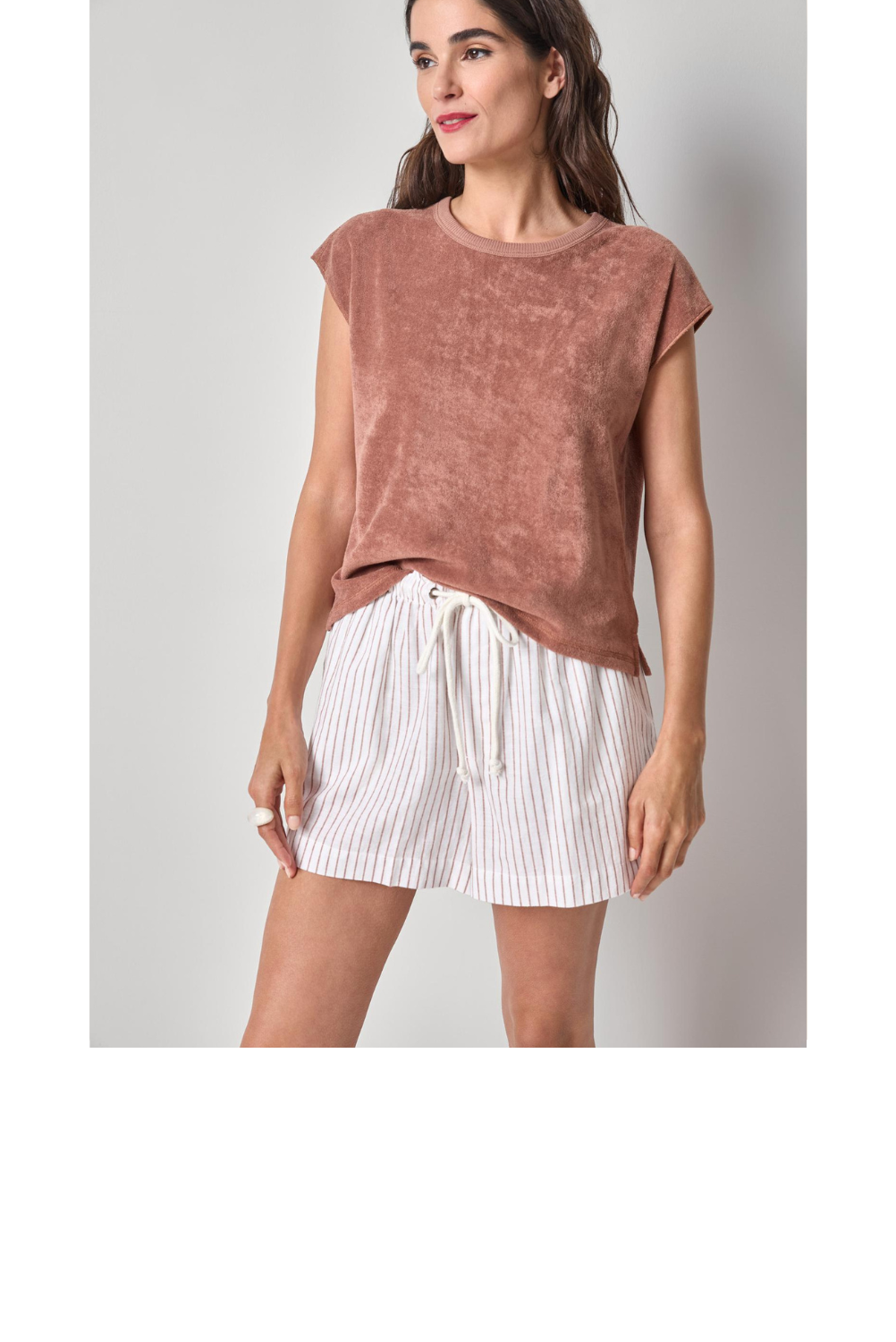 Terry Boxy Sleeveless Top - Bark