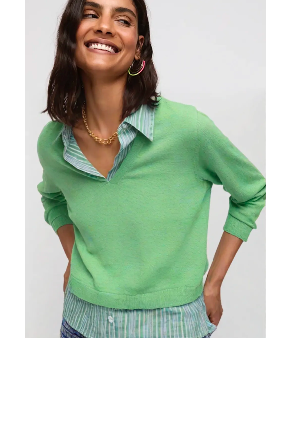 Long Sleeve Twofer Sweater - Spearmint