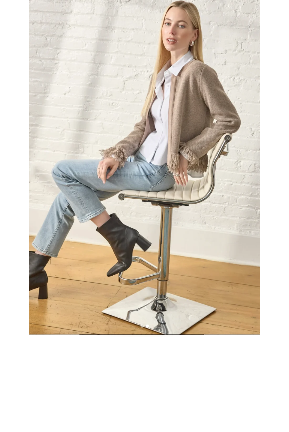 Suede Trim Fringe Open Cardigan - Taupe