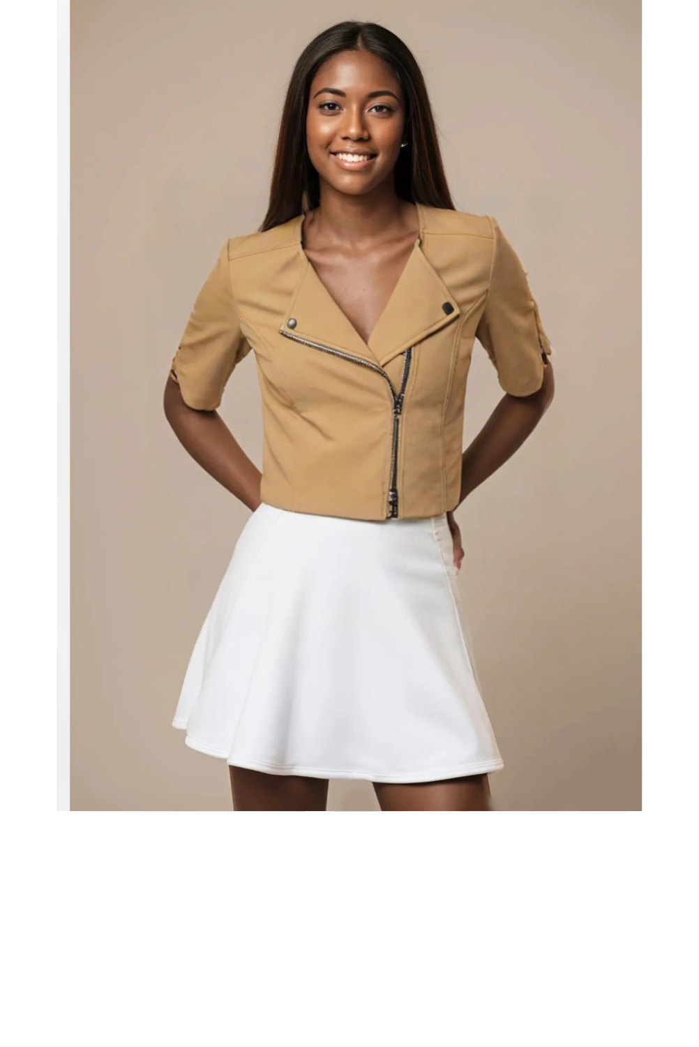 Vegan Short Sleeve Moto Jacket - Nude