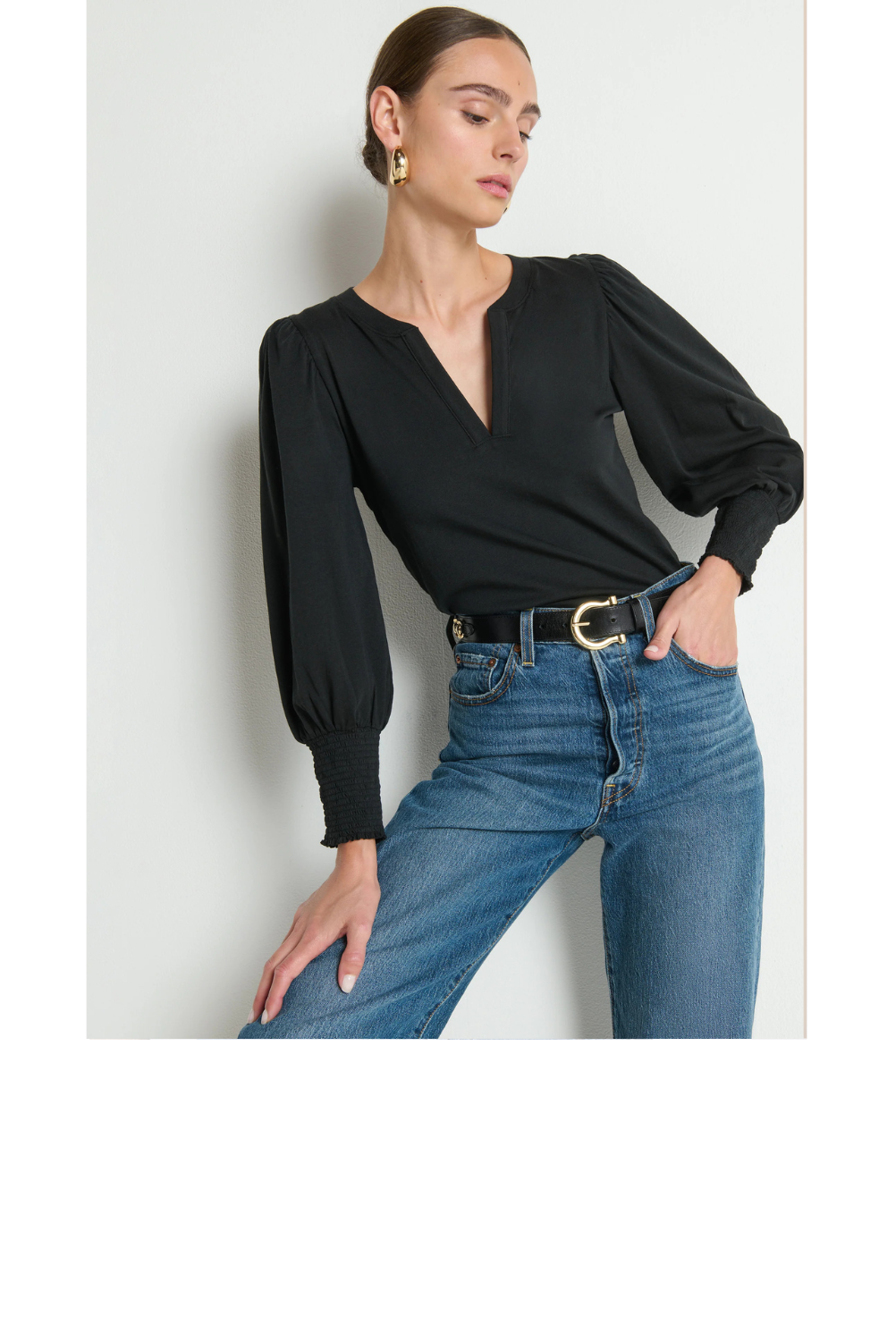 Flora Peasant Tee - Jet Black