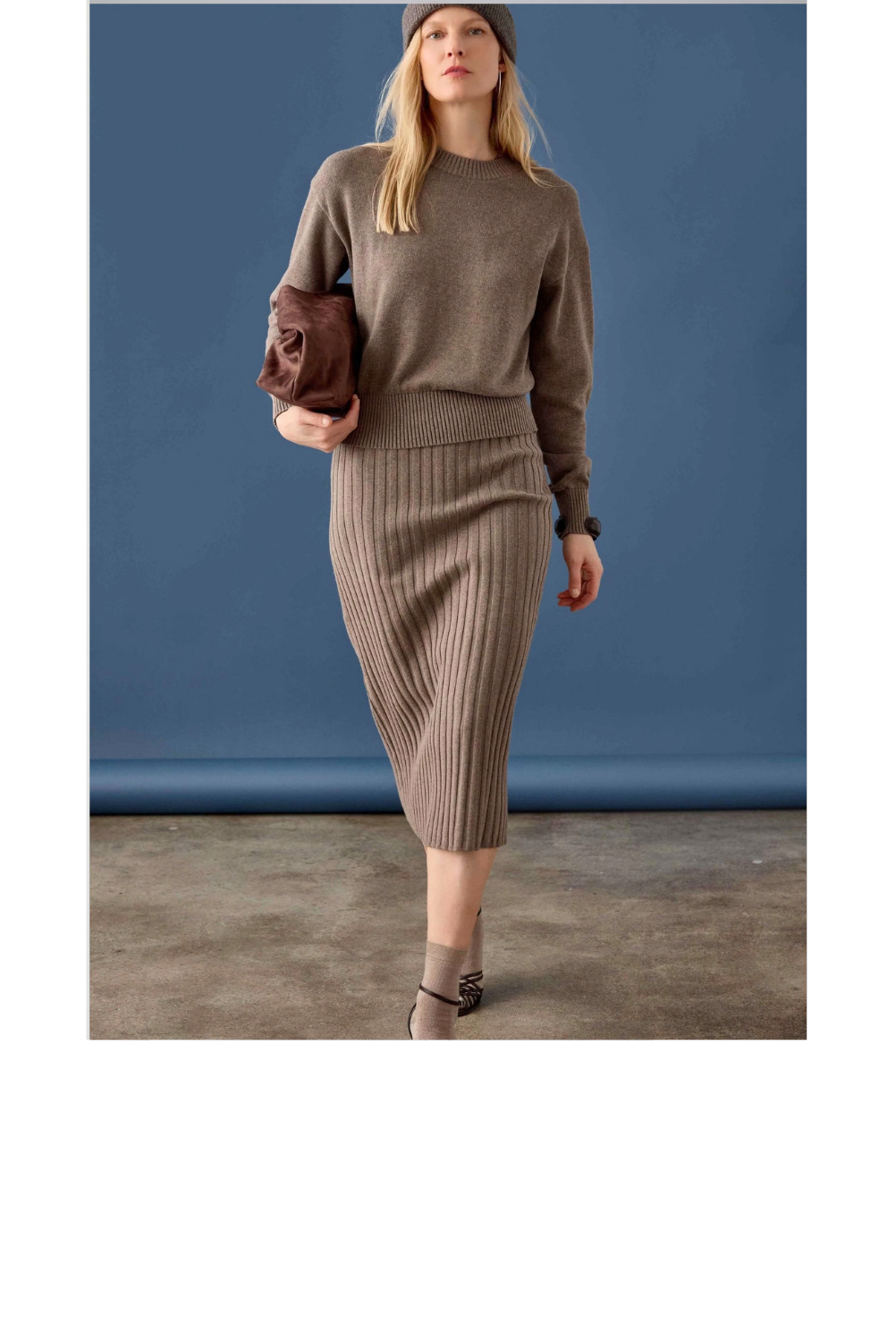 Cotton-Cashmere Rib Sweater Skirt -Mink