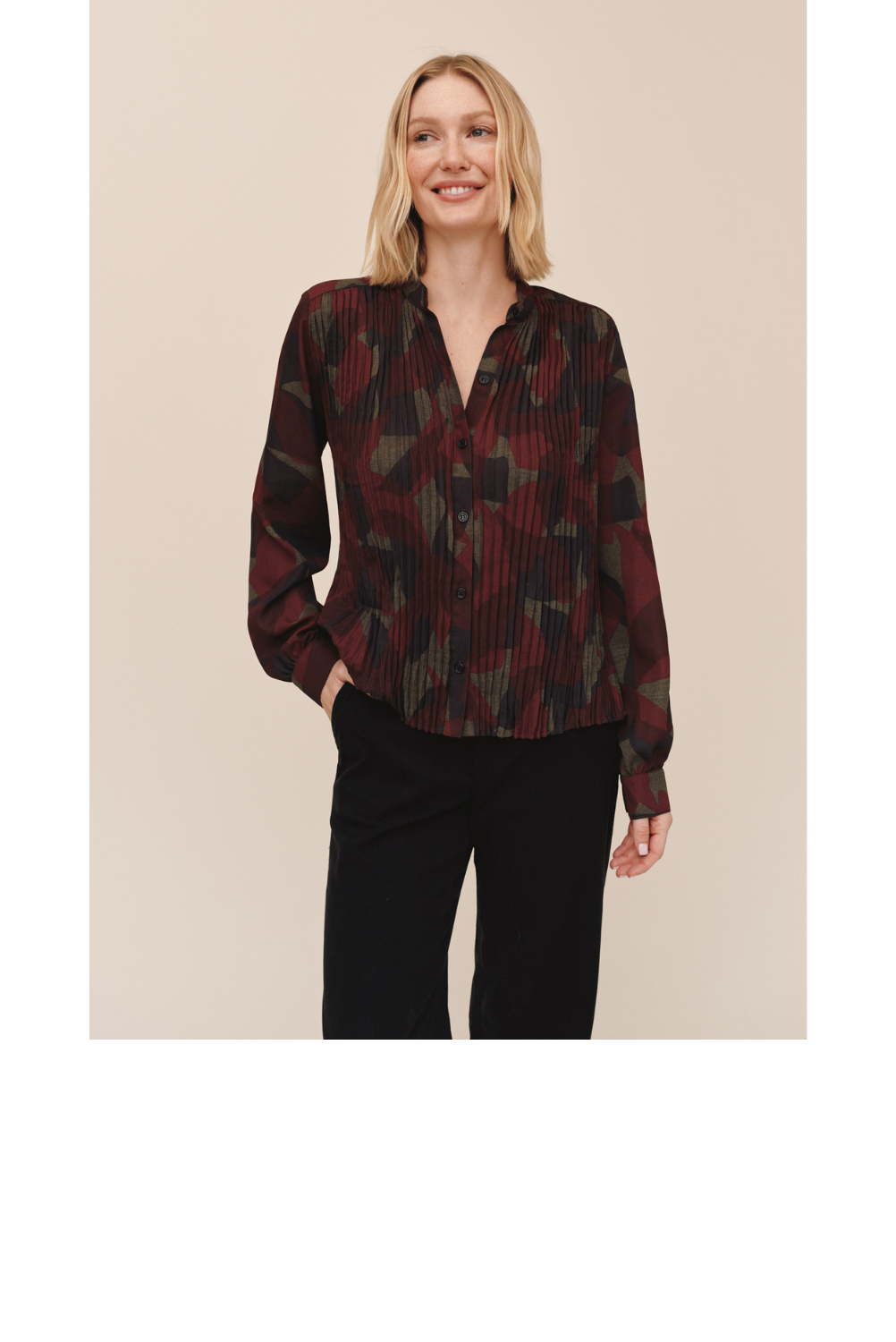 Pleated Bodice Shirt - Abstract Print