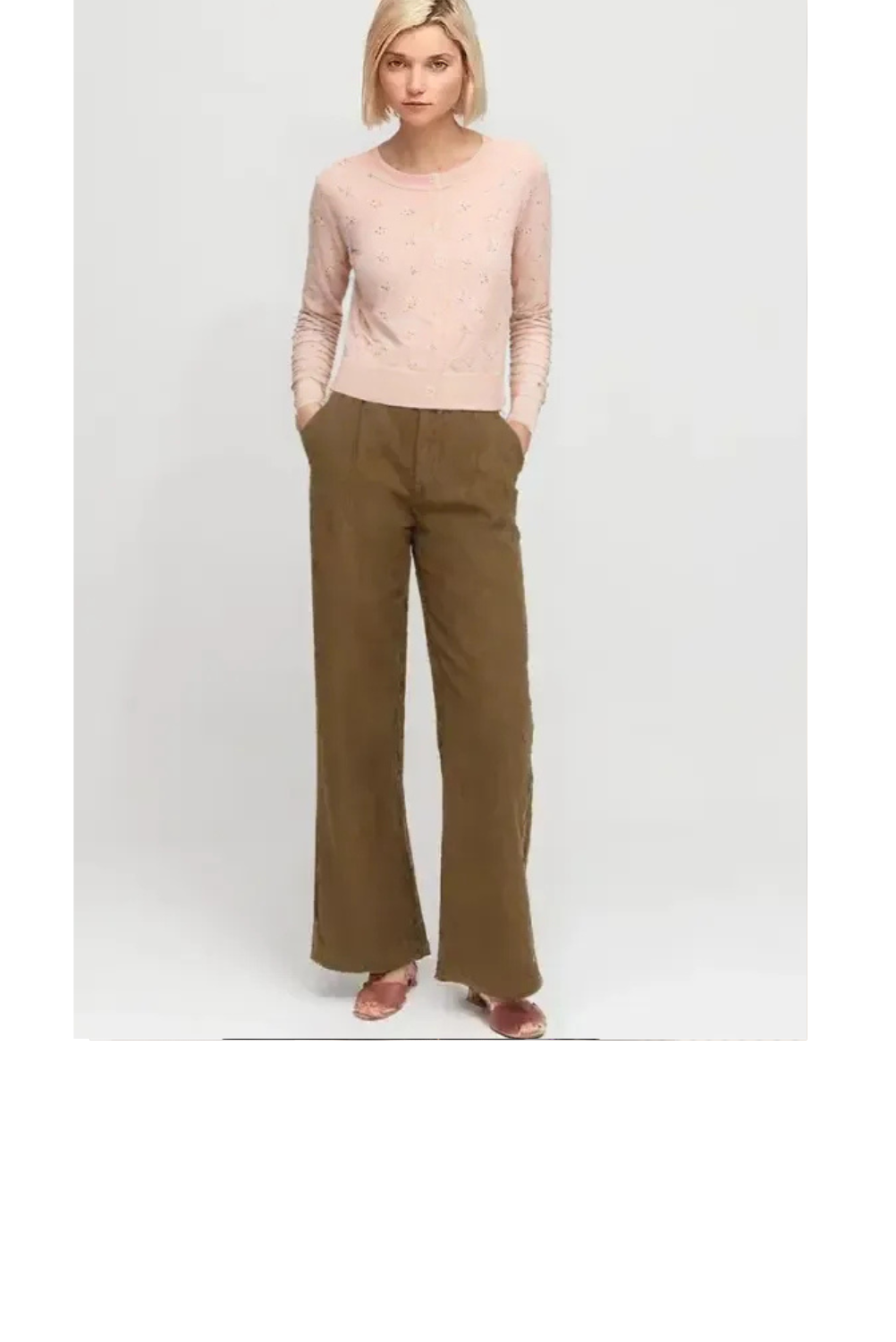 Front Pleat High Rise Wide Straight Leg Pant -Wood