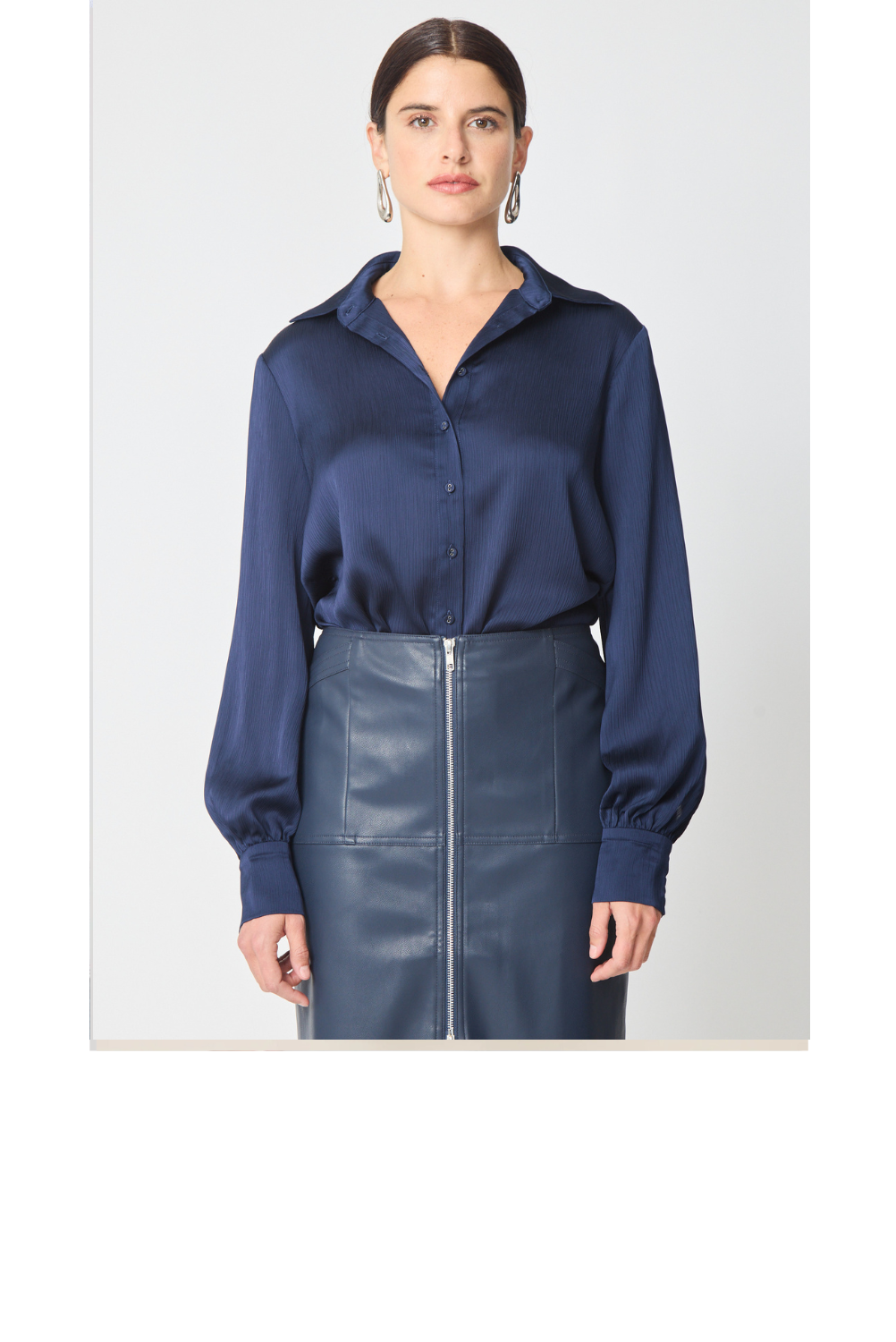Lara Button Down Blouse - Navy
