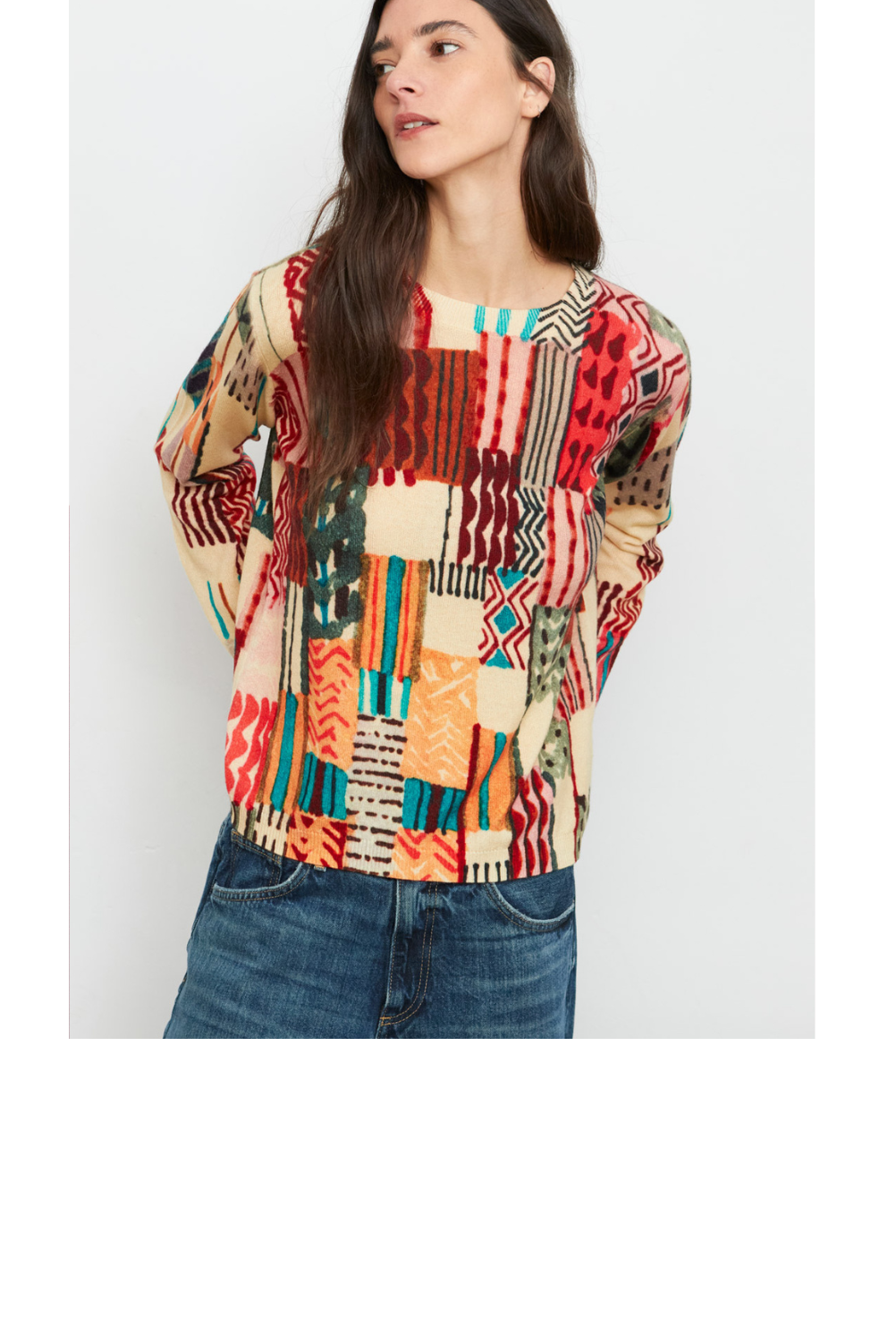 Bonete Patchwork Print Sweater - Ecru Multi