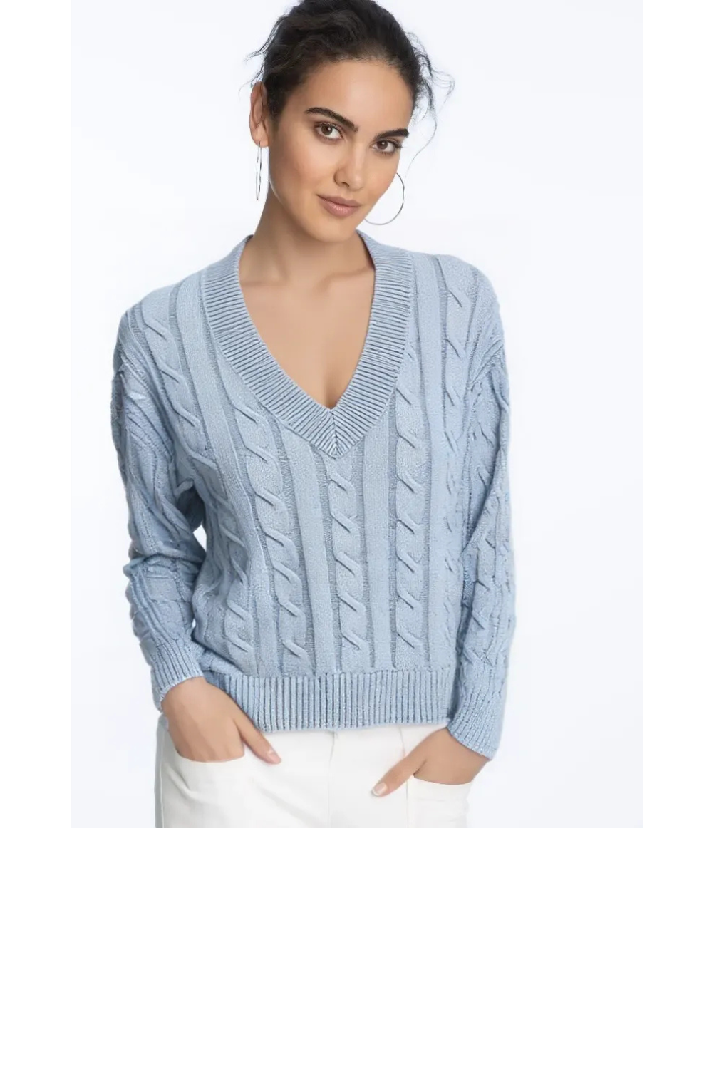 Acid Wash Cable V-Neck - Sky