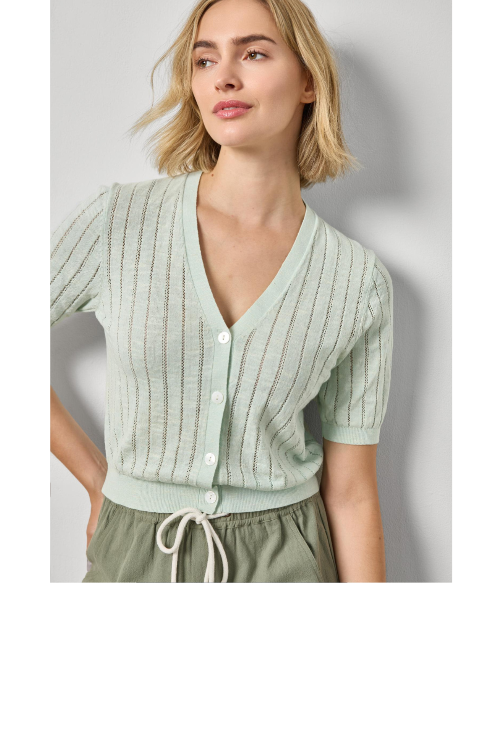 Open Stitch V-Neck Cardigan - Blue Mist