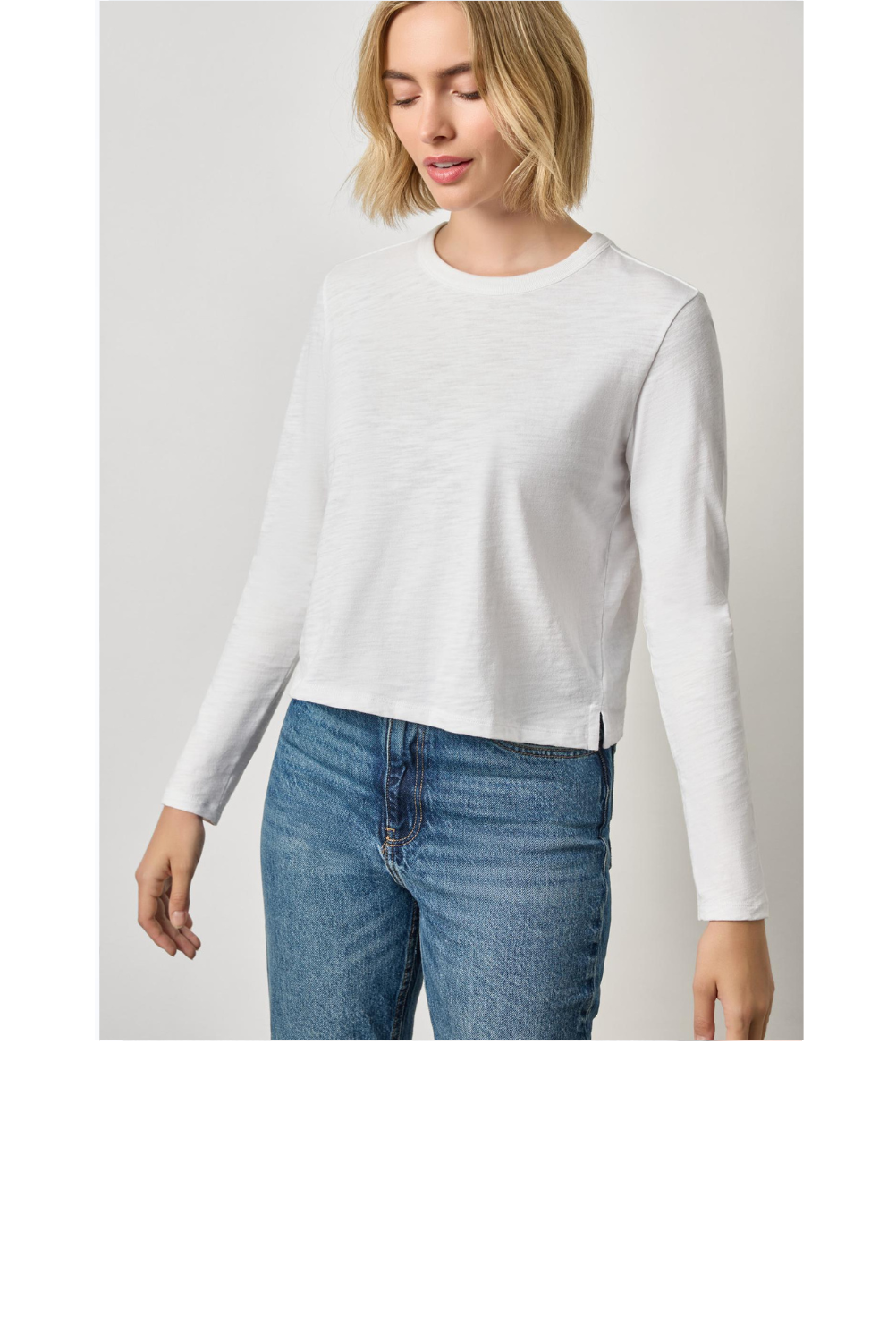 Long Sleeve Cropped Boyfriend Tee - White