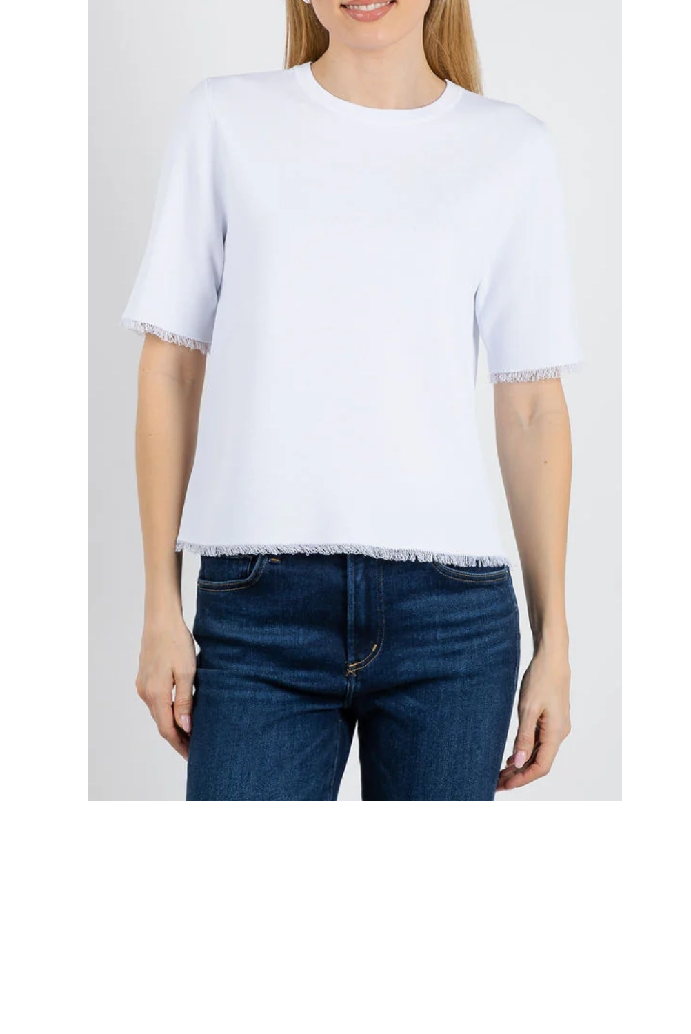 Elbow Sleeve Fringe Sweater - White