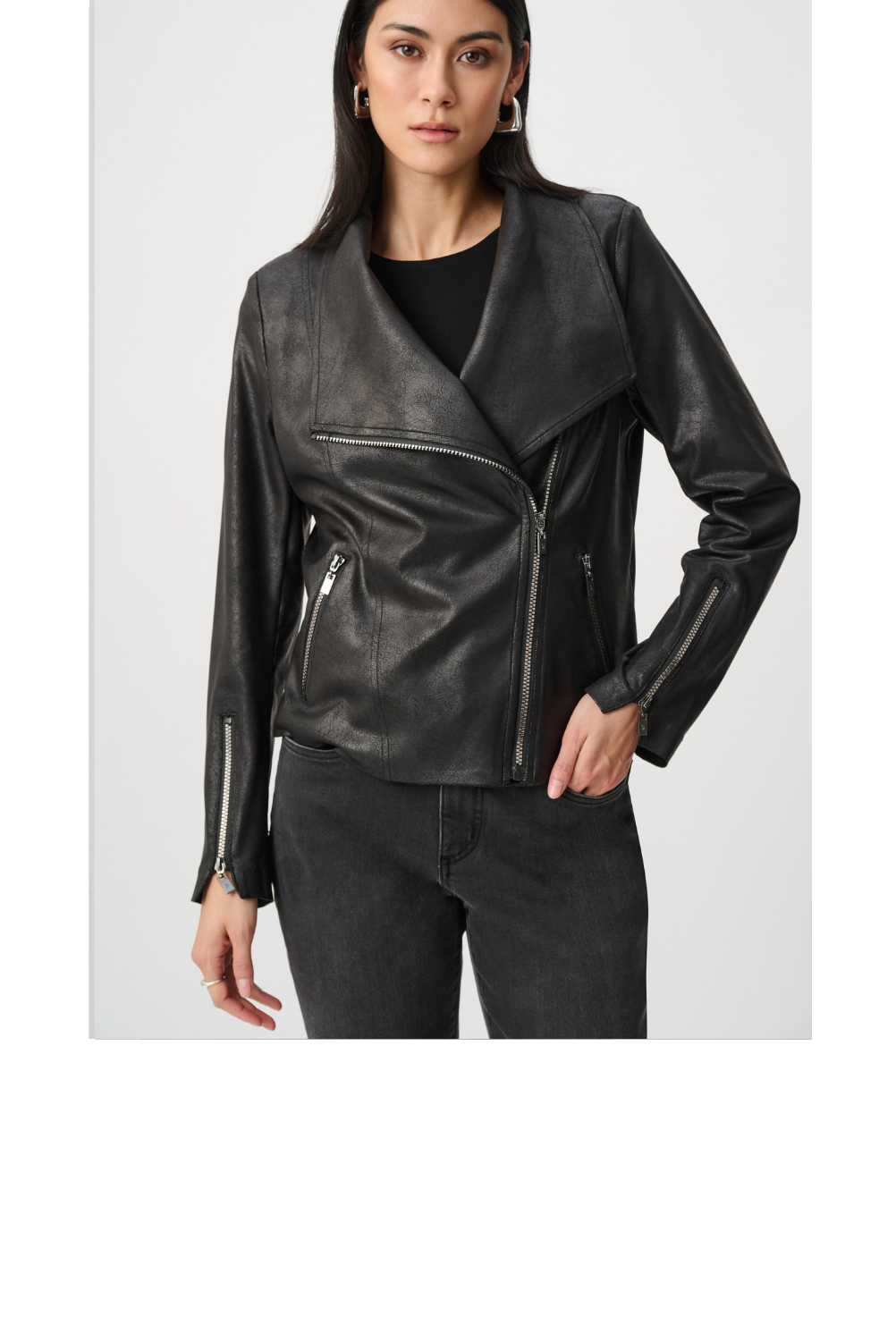 Foiled Knit Fitted Jacket - Black