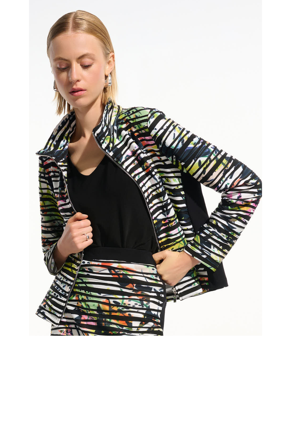 Tropical Print Jacket With Contrast Panel - Vanilla Multi
