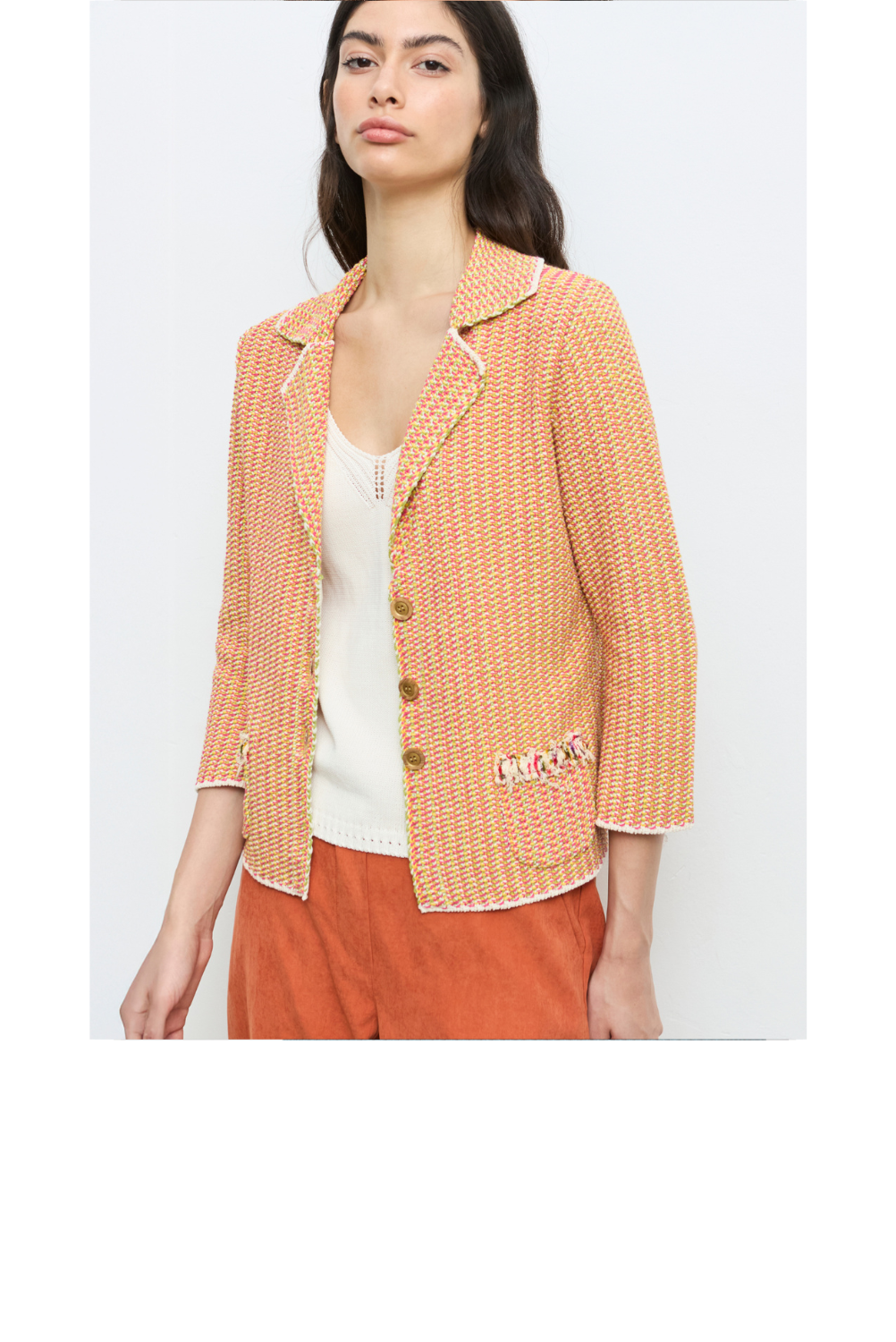 Spring Tweed Knit Blazer - Yellow Multi