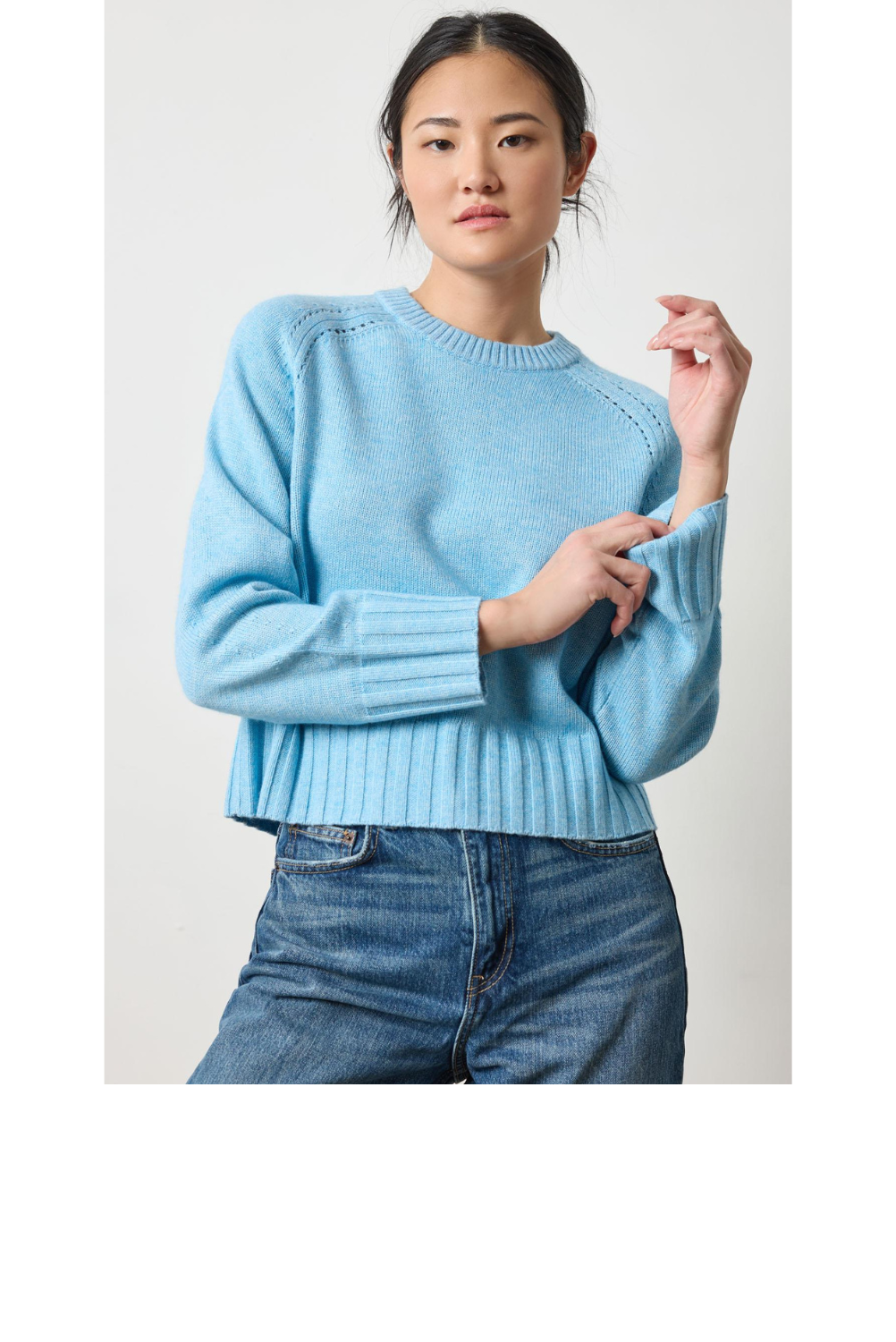 Saddle Sleeve Crewneck Sweater - Mystic Blue