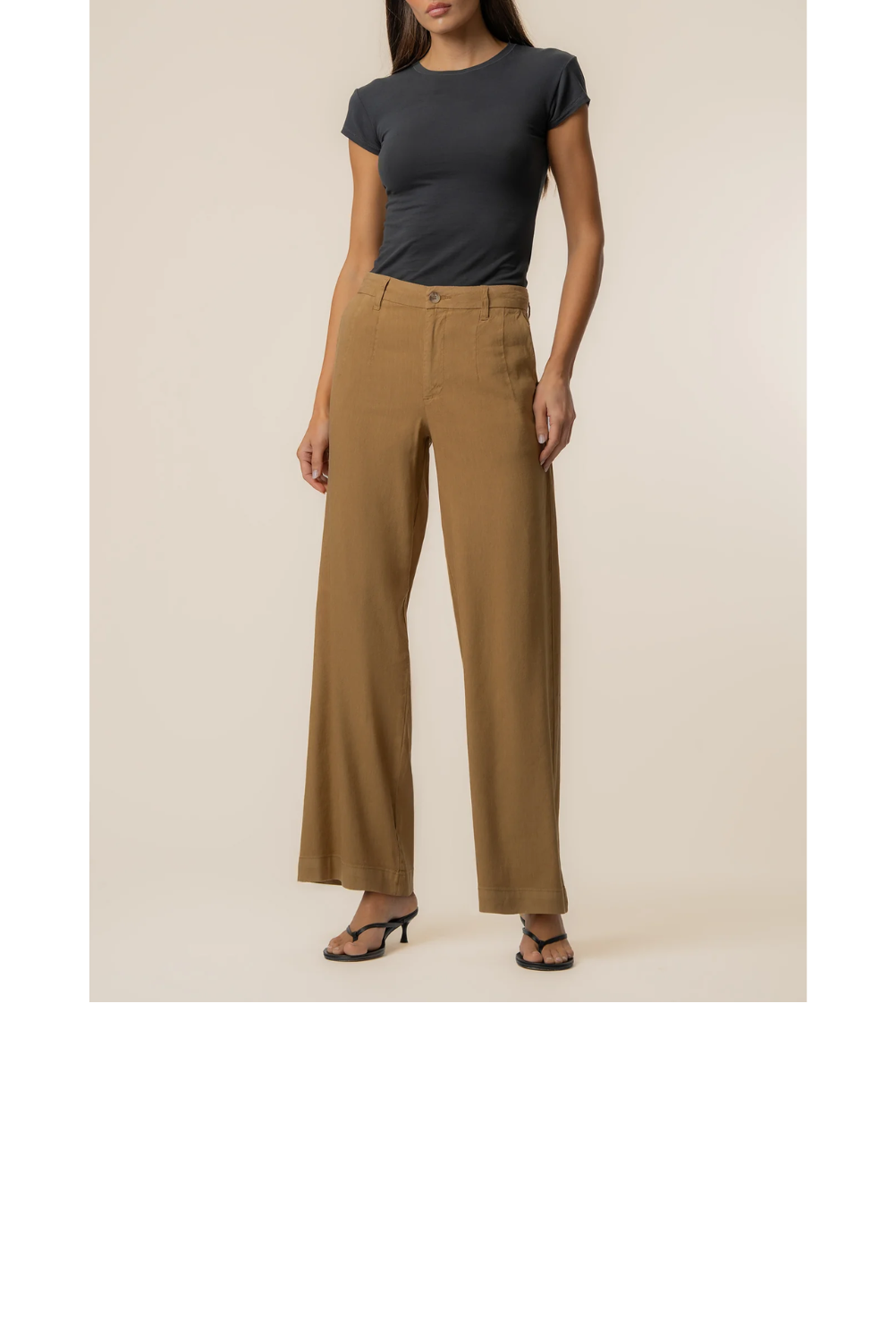 Front Pleat High Rise Wide Straight Leg Pant -Wood