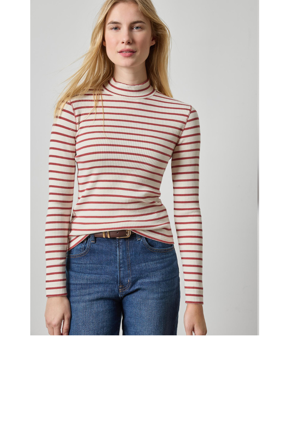 Ribbed Long Sleeve Mock - Henna Stripe