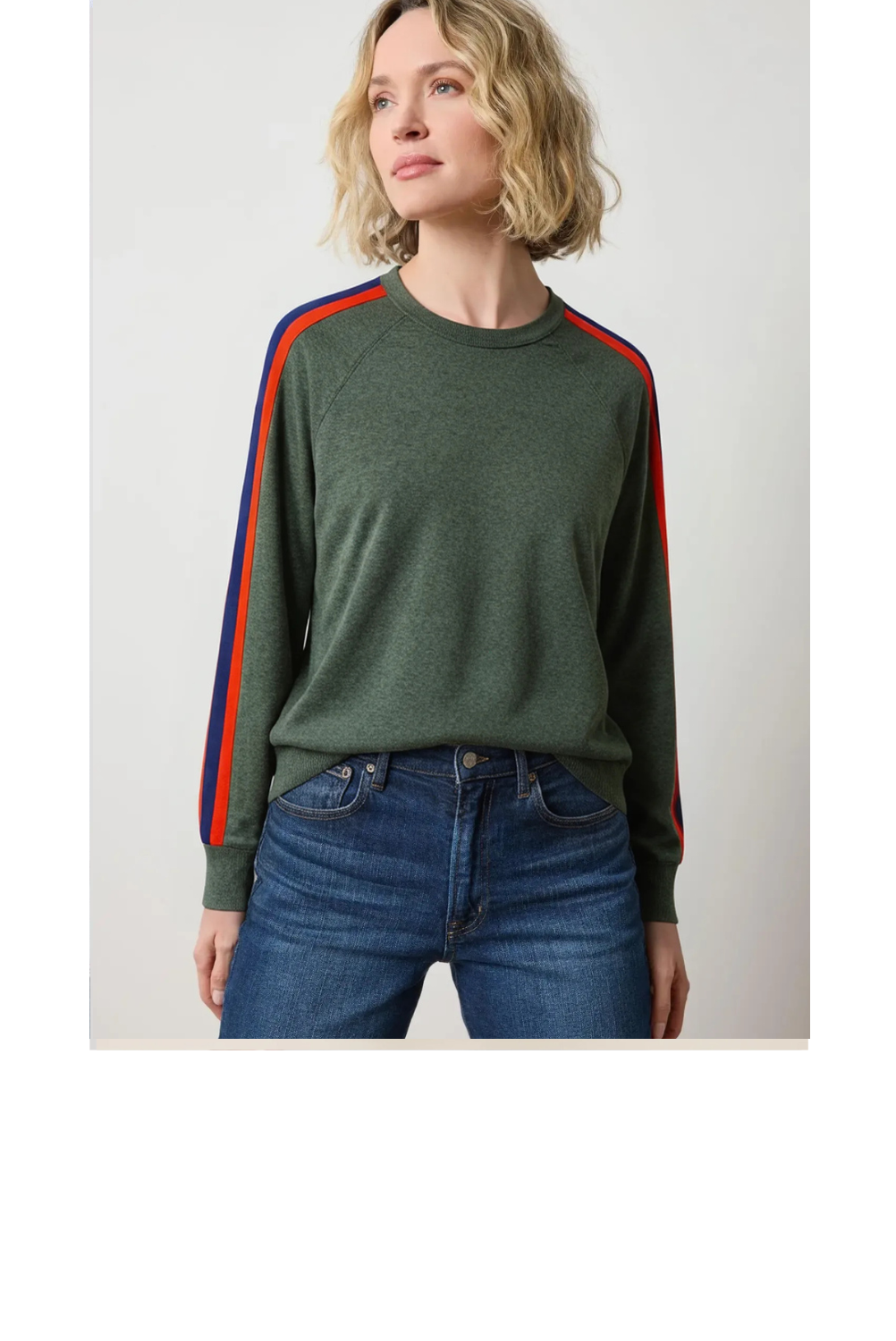 Stripe Sleeve Raglan Sweater - Military