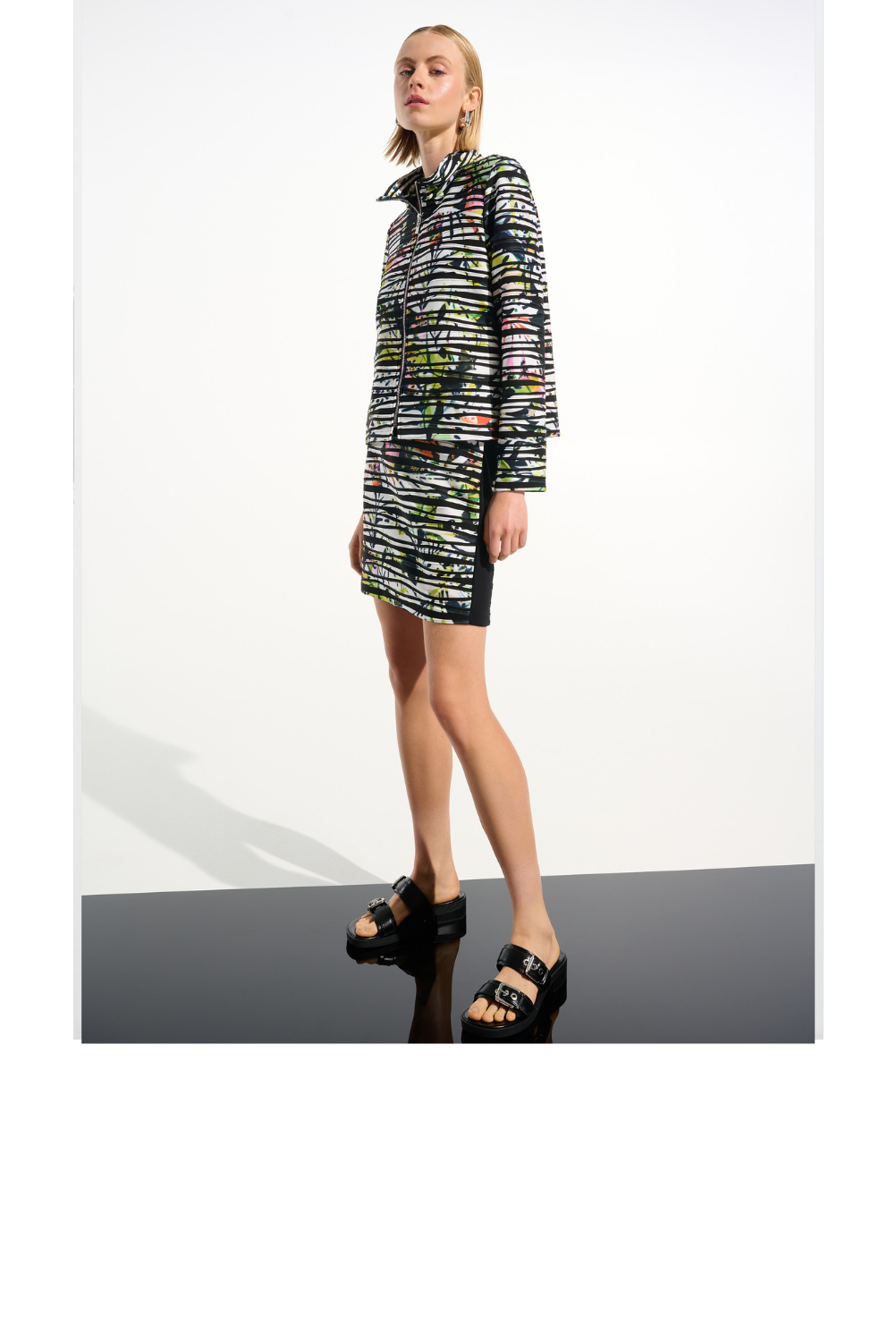 Tropical Print Jacket With Contrast Panel - Vanilla Multi