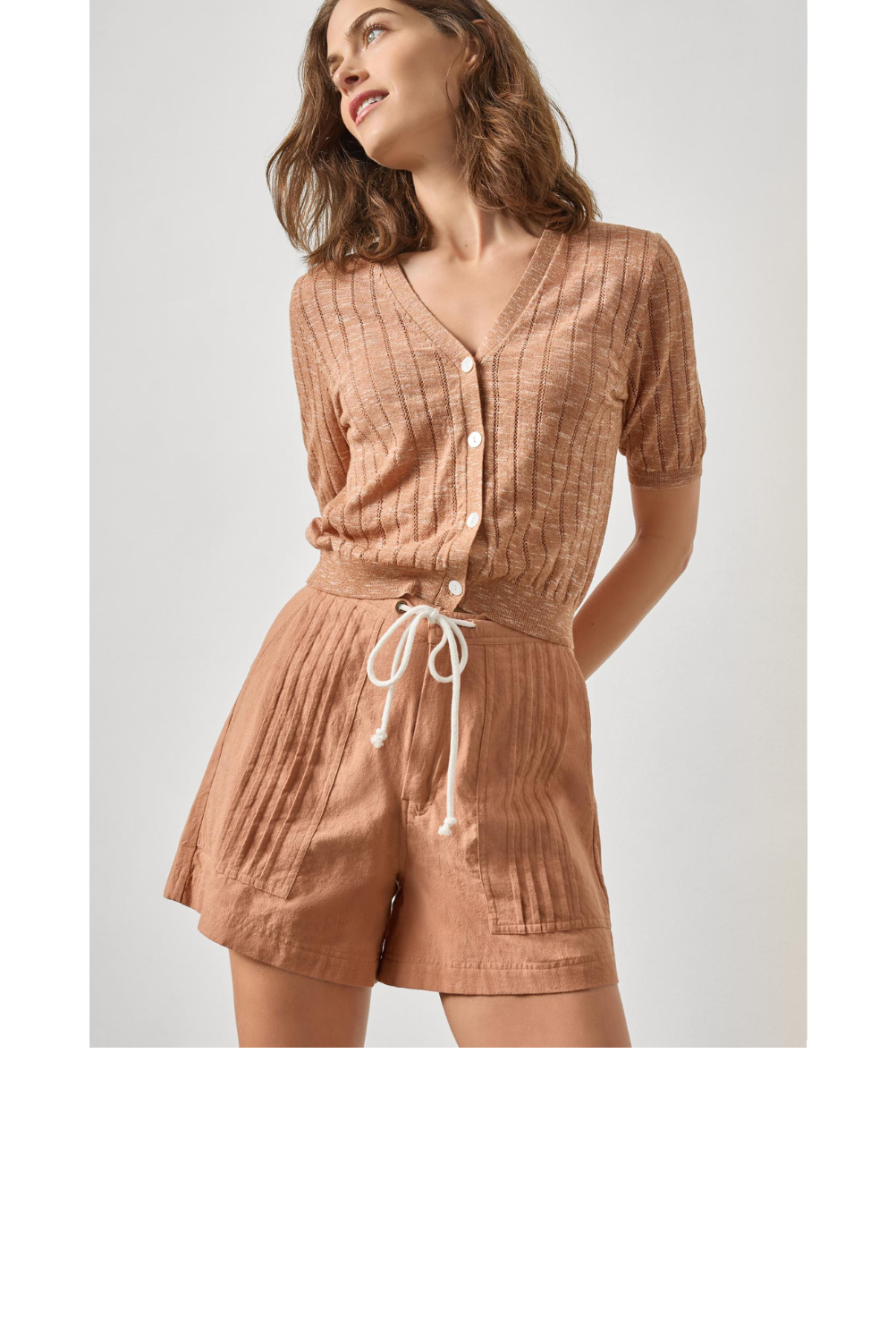 Open Stitch V-Neck Cardigan - Coppertone