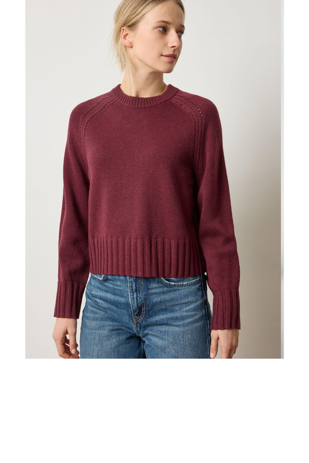 Saddle Sleeve Crewneck Sweater - Plum