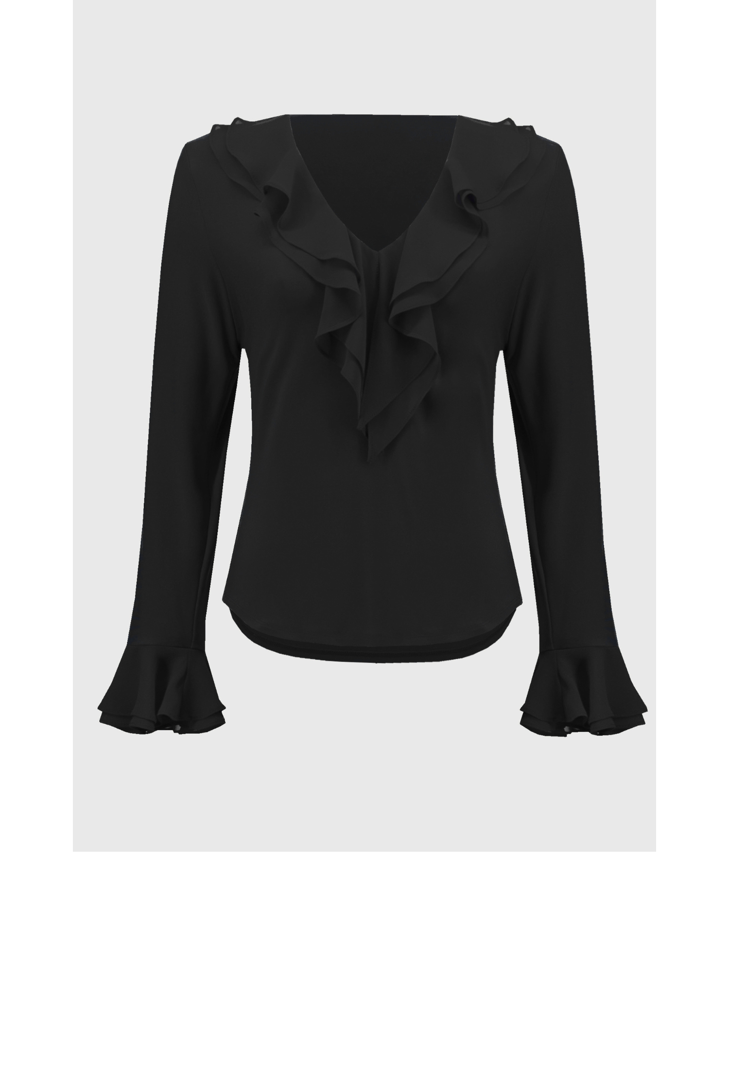 V-Neck Ruffle Detail Top - Black