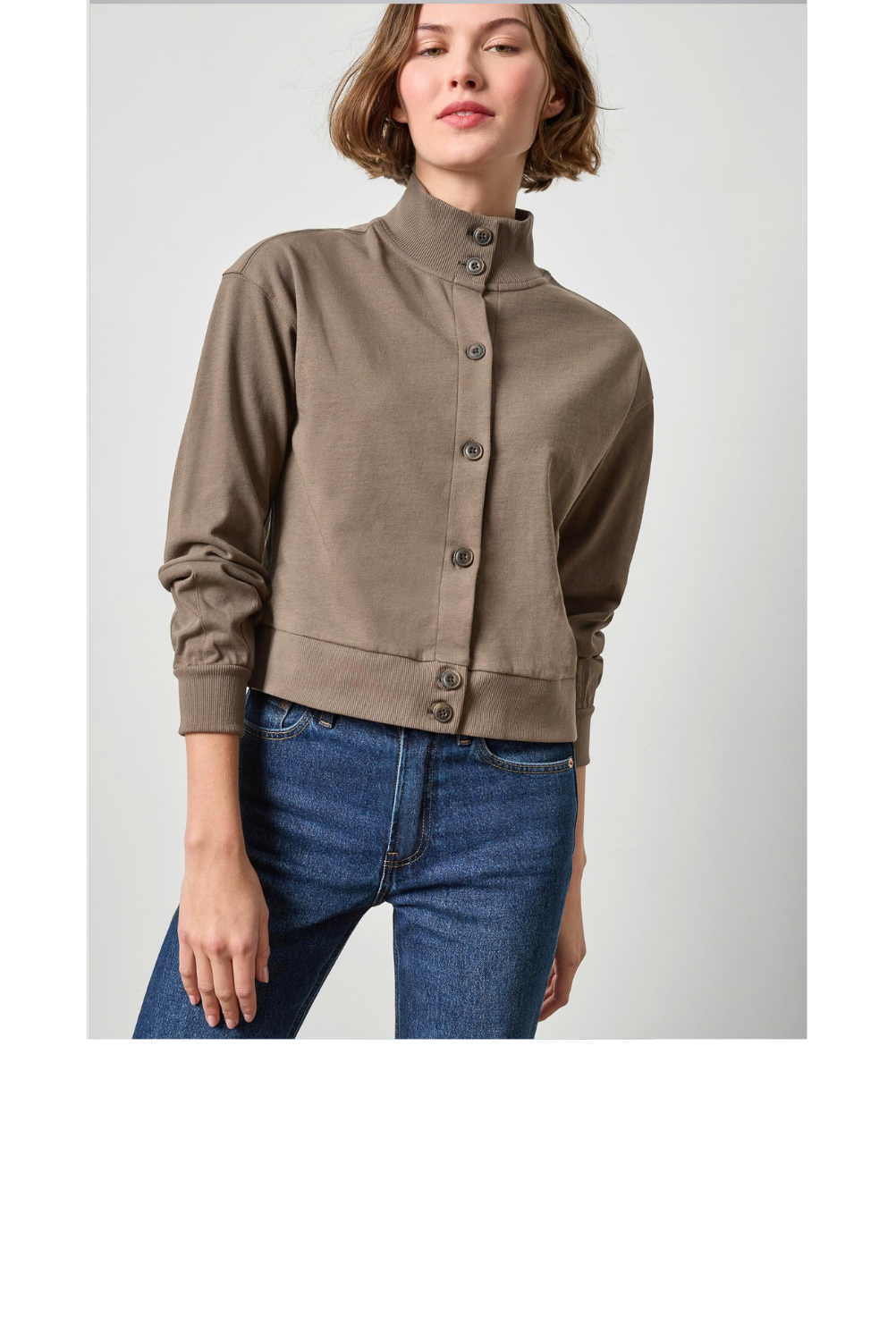 Mock Neck Cardigan - Shitake