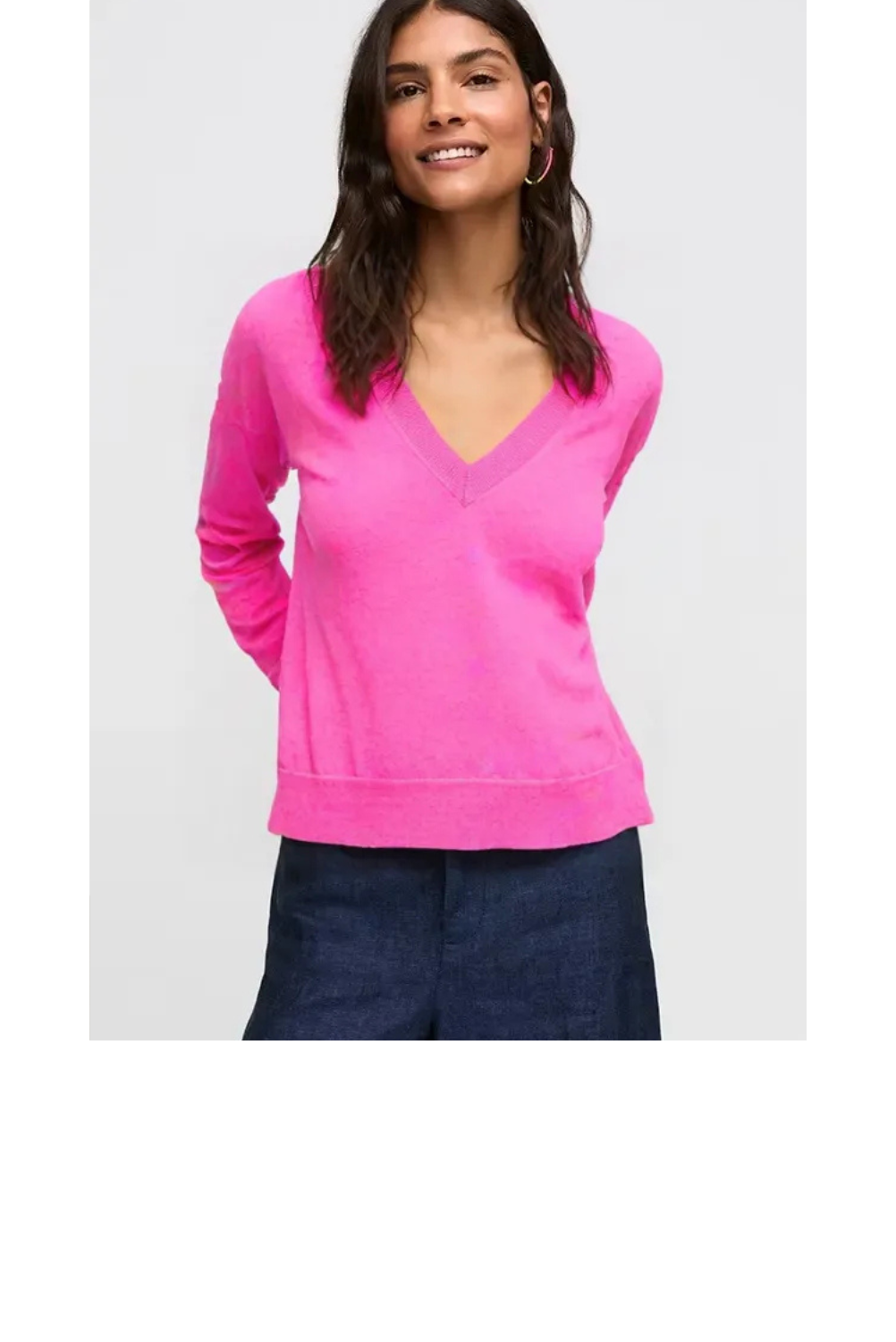 Easy V-Neck Sweater - Hot Pink