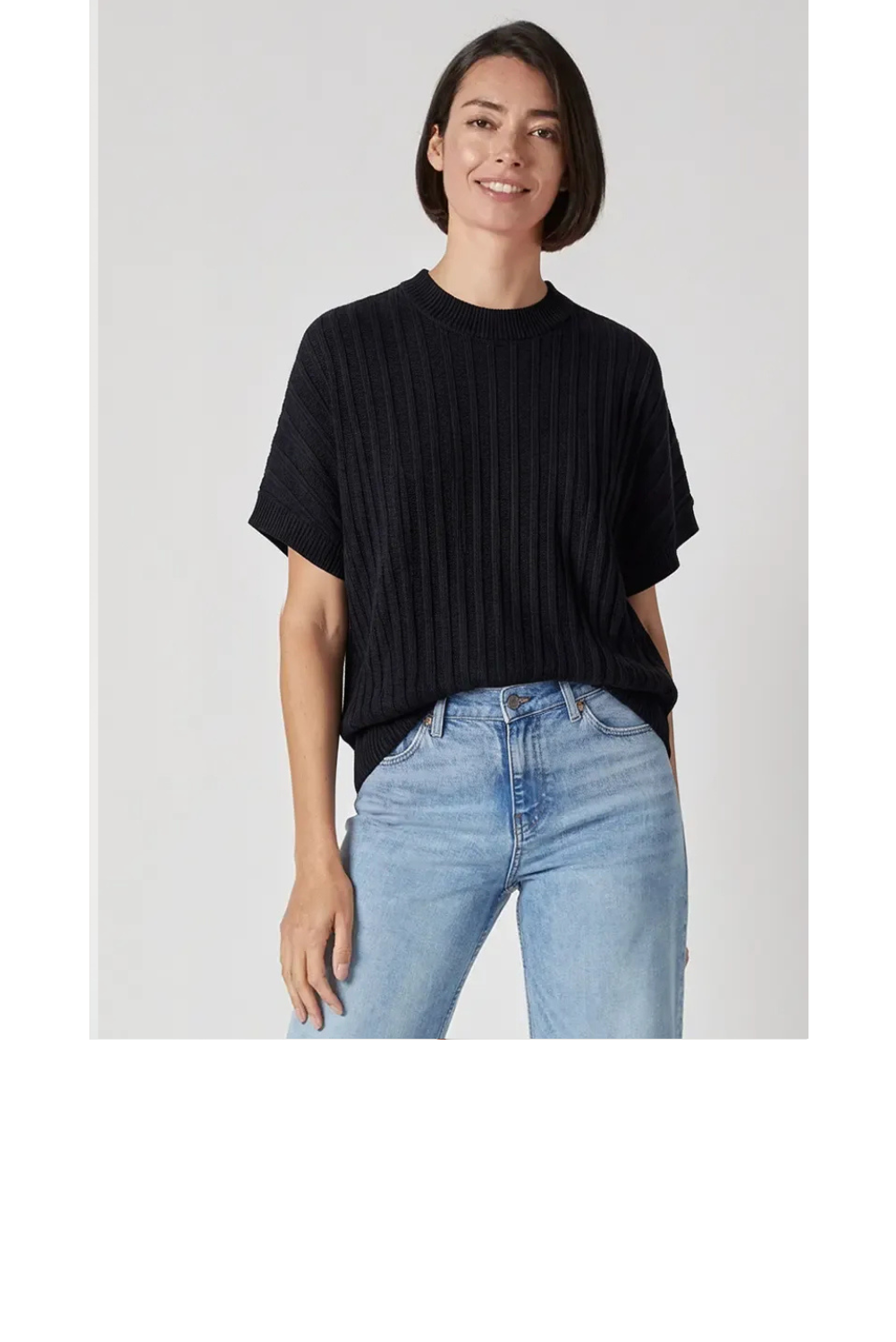 Wide Rib Extended Shoulder Crewneck - Black