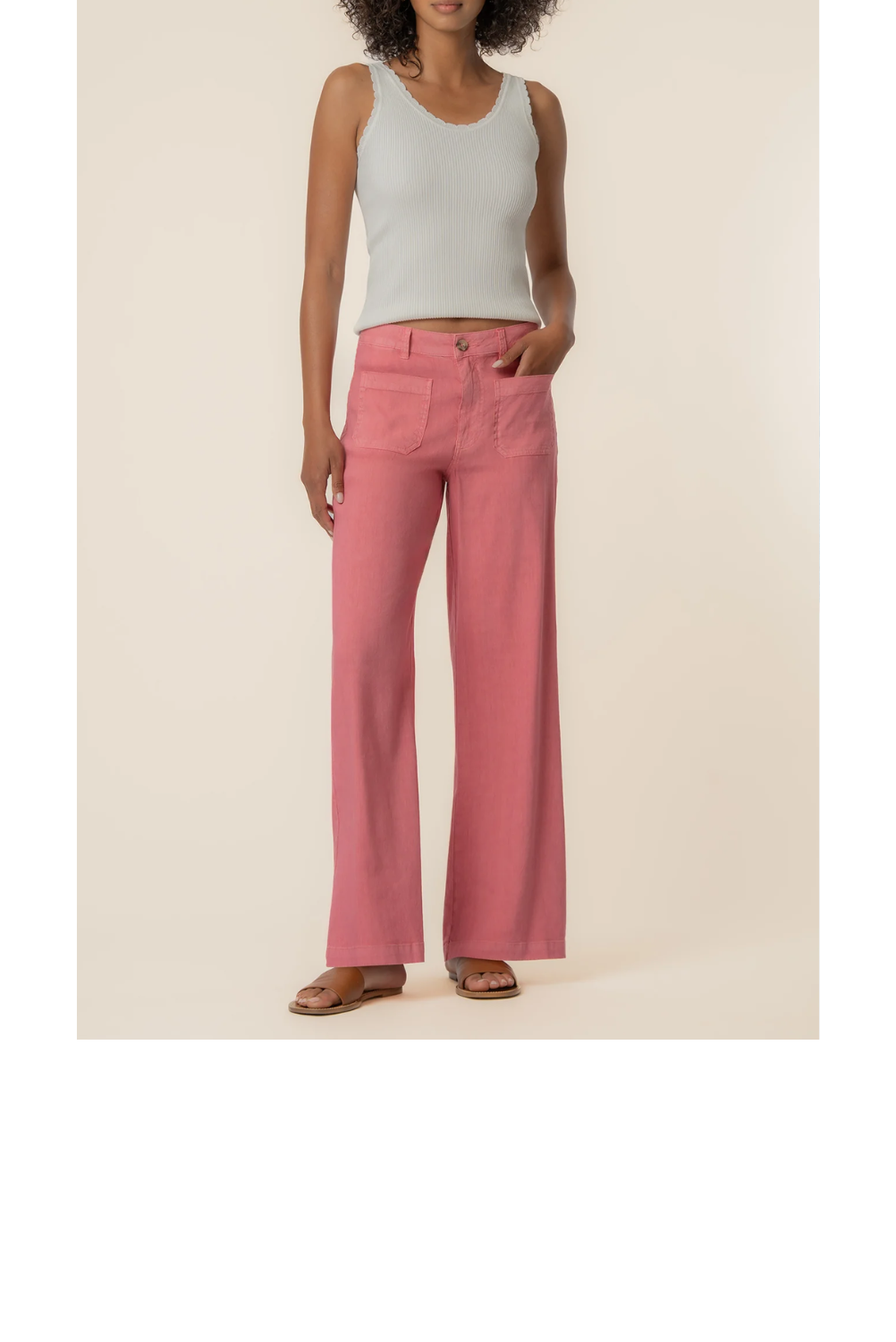 Linen High Rise Wide Leg Pant - Flamingo