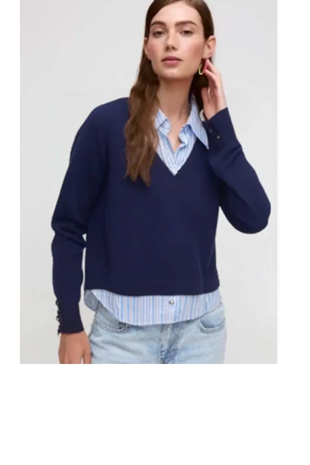 Long Sleeve Twofer Sweater - Navy