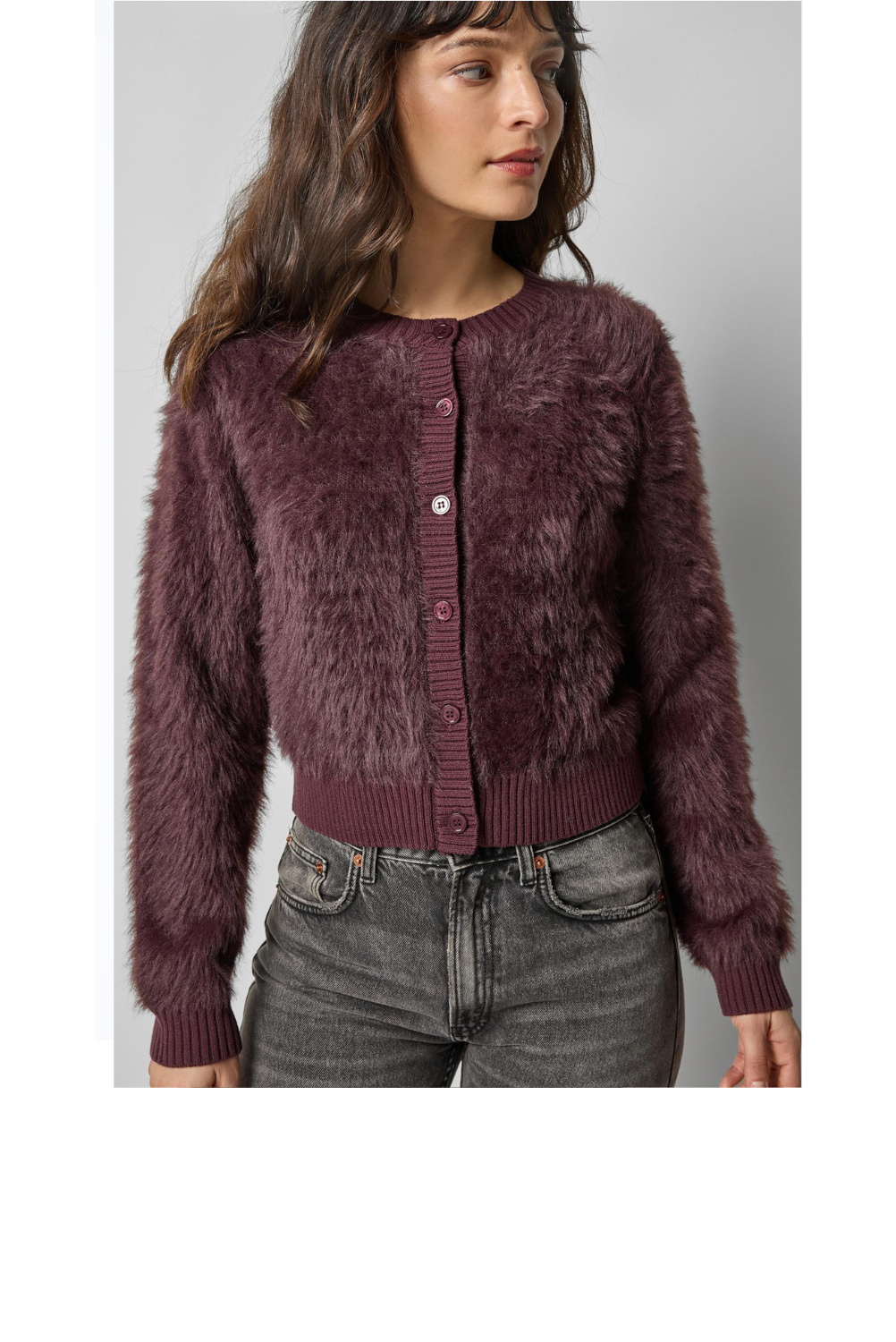Brushed Crewneck Cardigan - Raisin